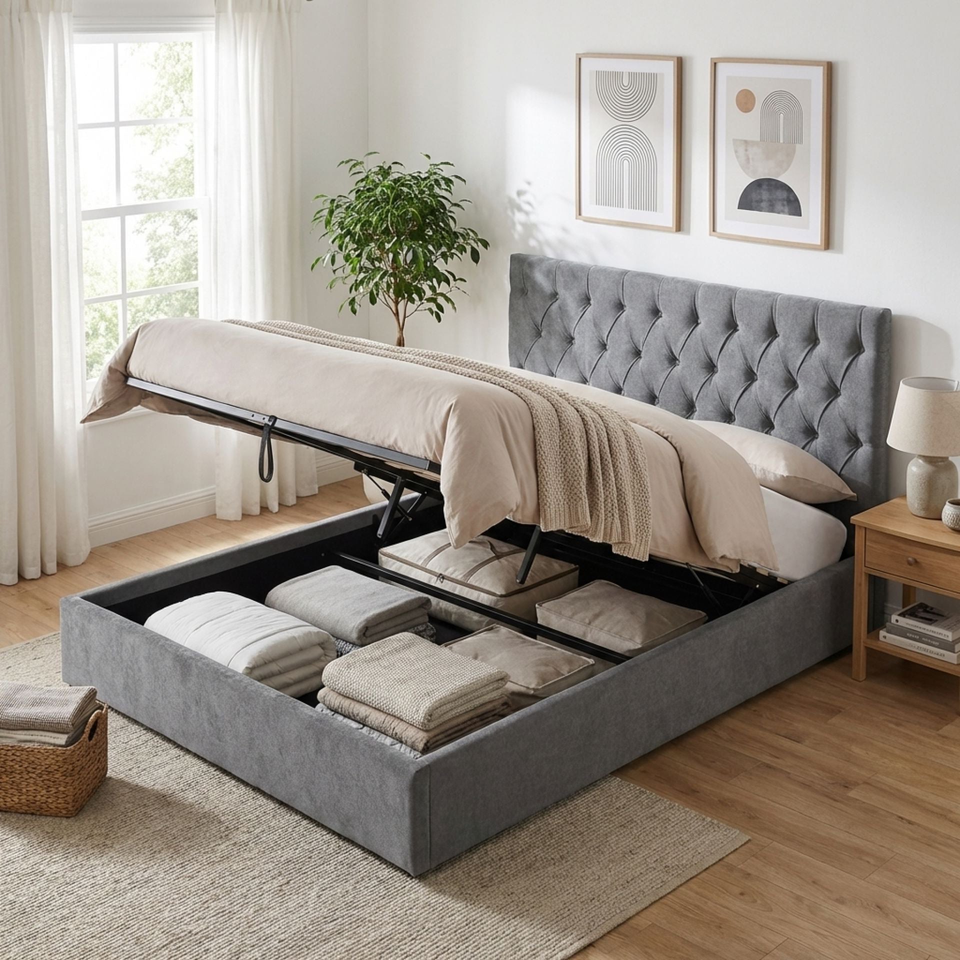Daro Queen Gas Lift Bed Frame - Grey