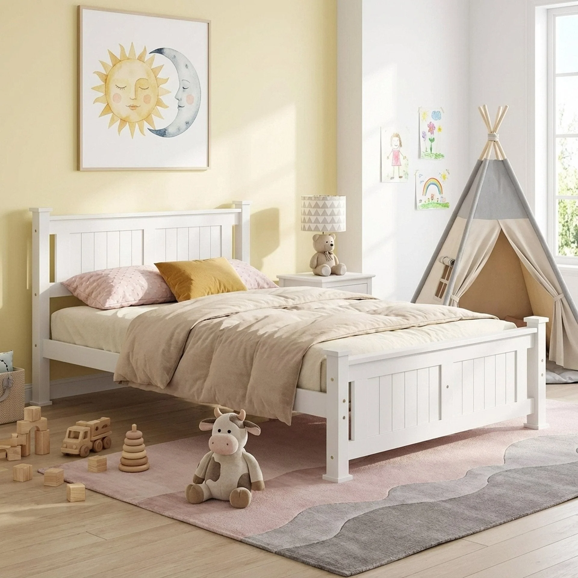 Davraz King Single Wooden Bed Frame - White
