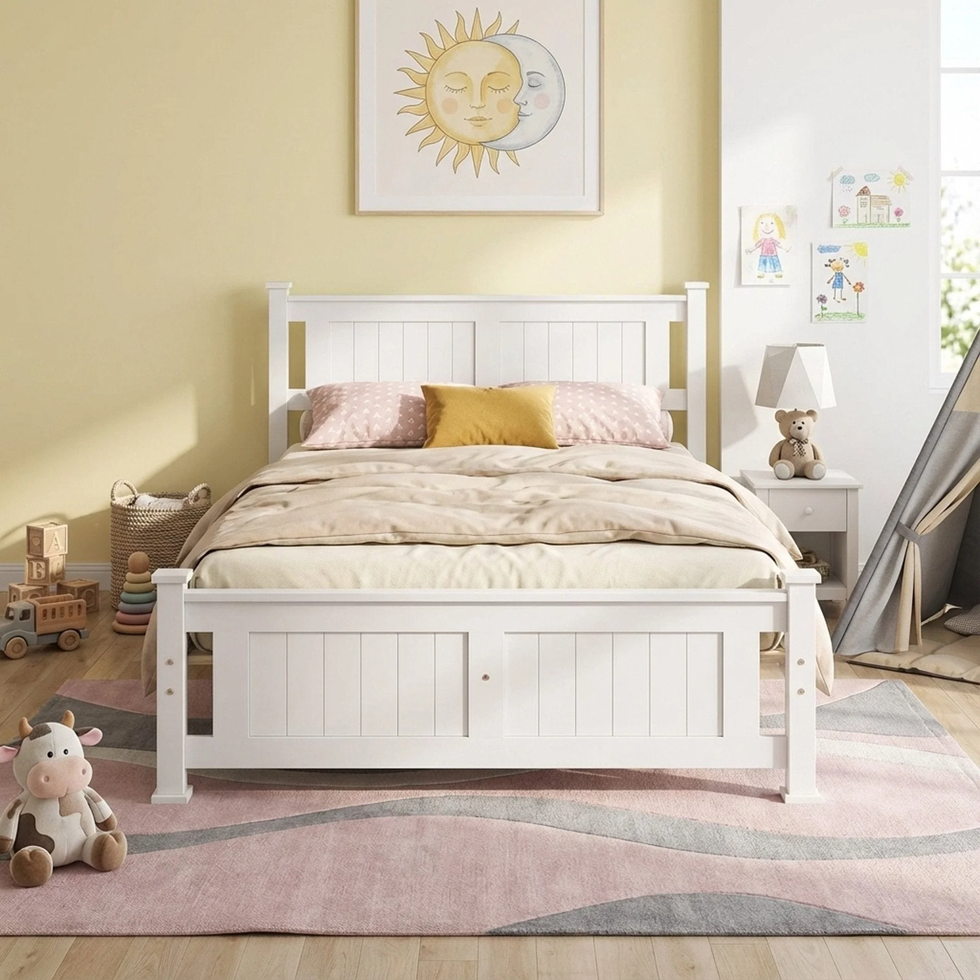 Davraz King Single Wooden Bed Frame - White - Image 2