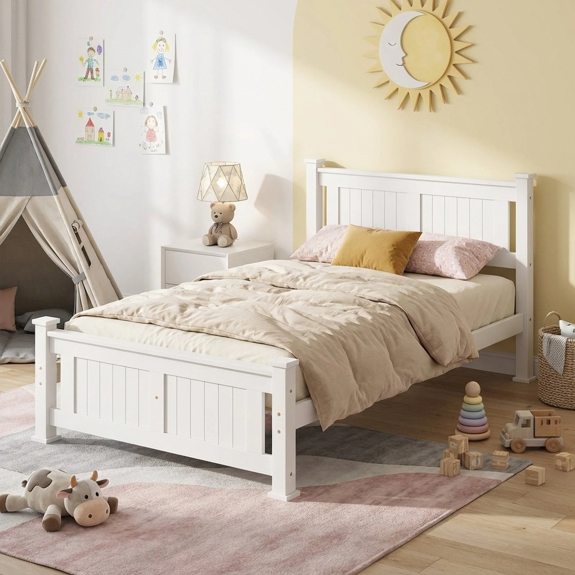 Davraz King Single Wooden Bed Frame - White - Image 3