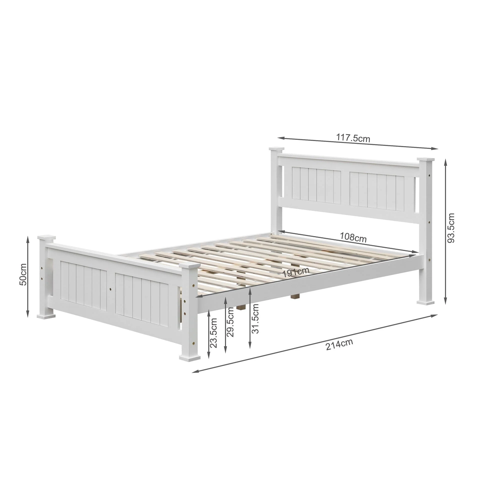 Davraz King Single Wooden Bed Frame - White - Image 9