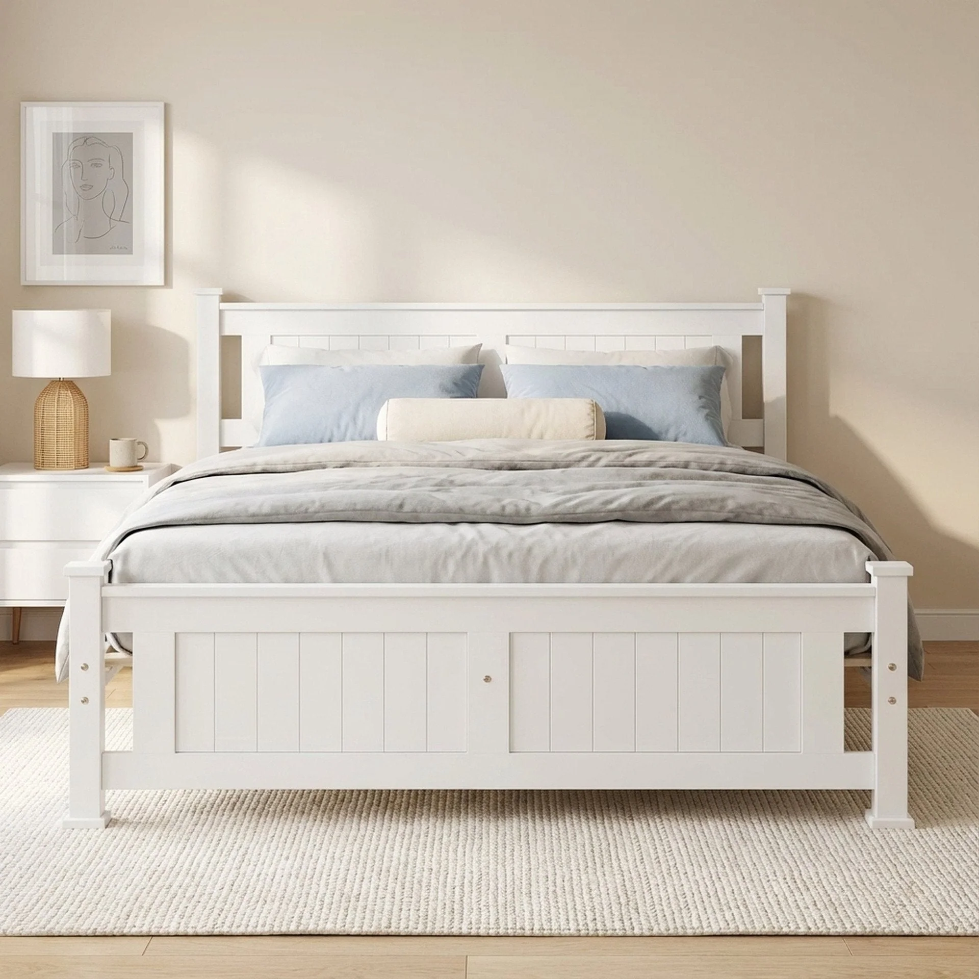 Davraz Queen Wooden Bed Frame - White - Image 2