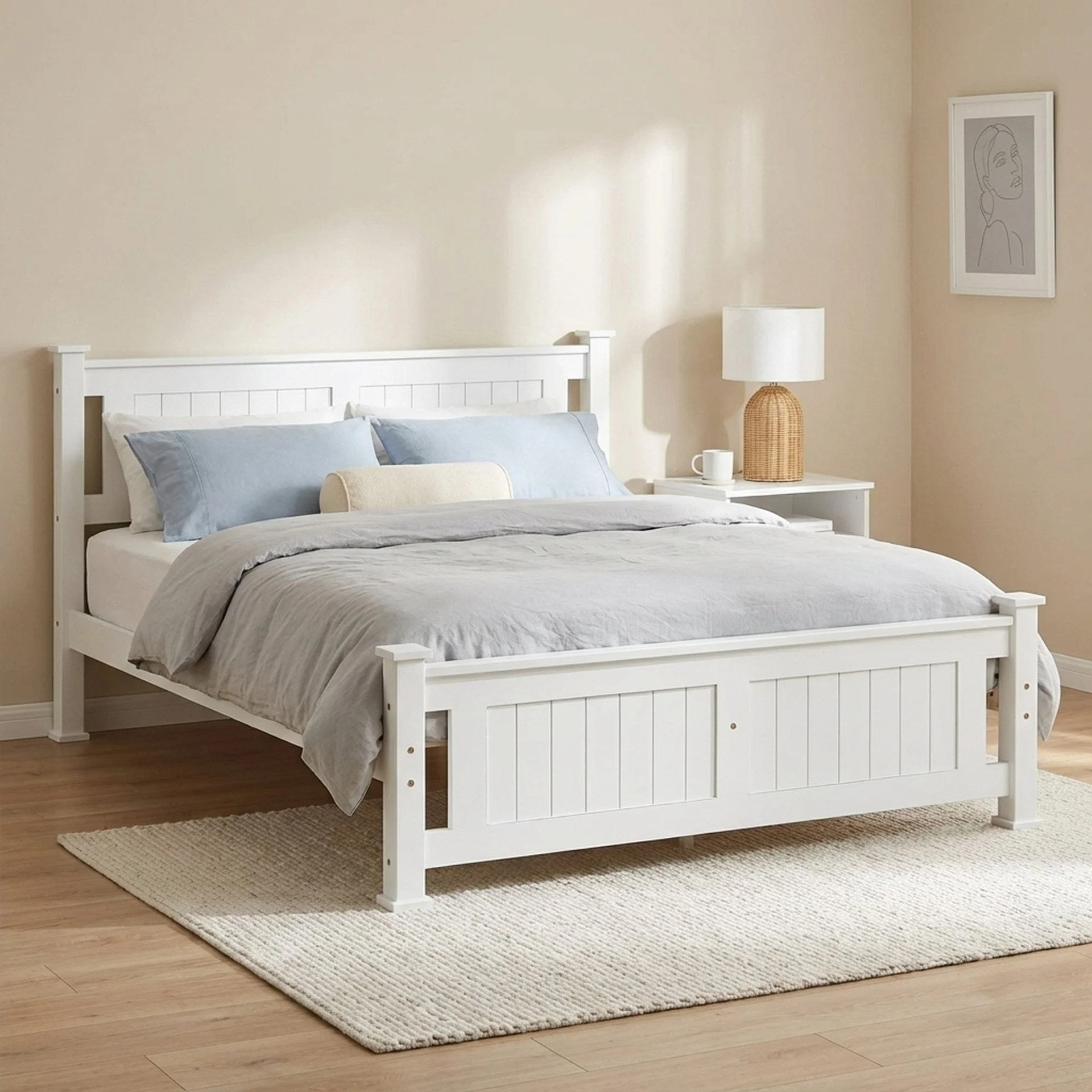 Davraz Queen Wooden Bed Frame - White - Image 4