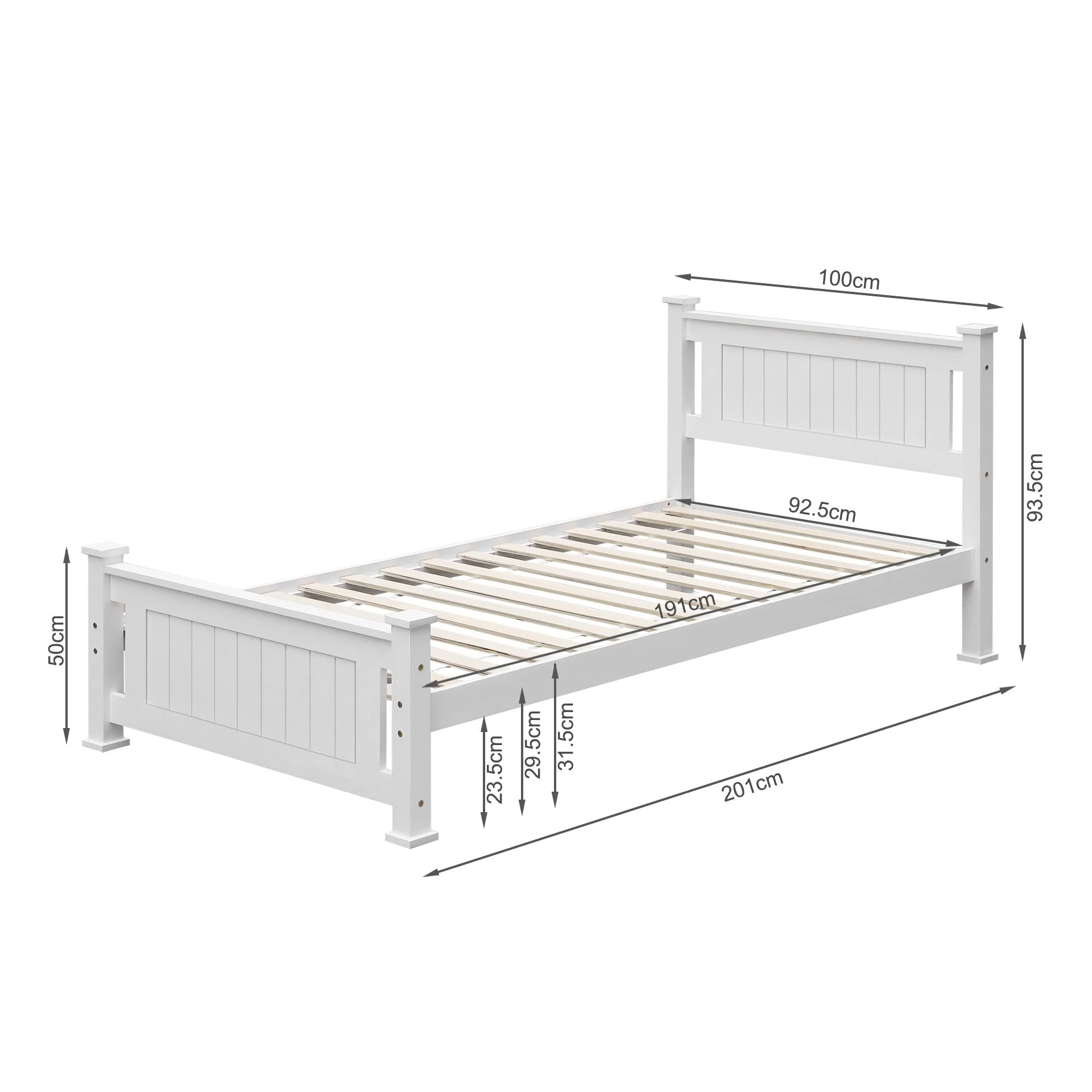 Davraz Single Wooden Bed Frame - White - Image 10