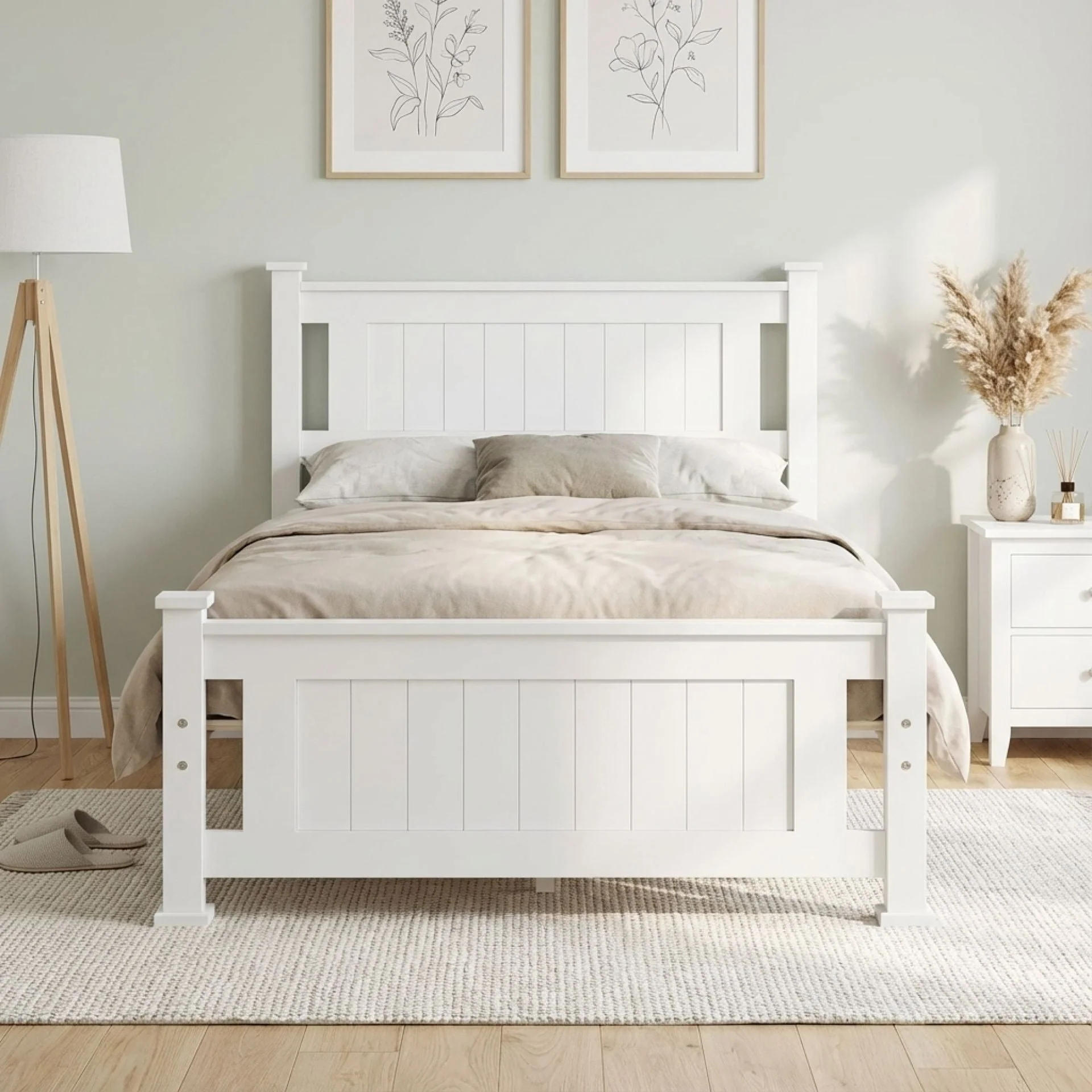 Davraz Single Wooden Bed Frame - White - Image 2