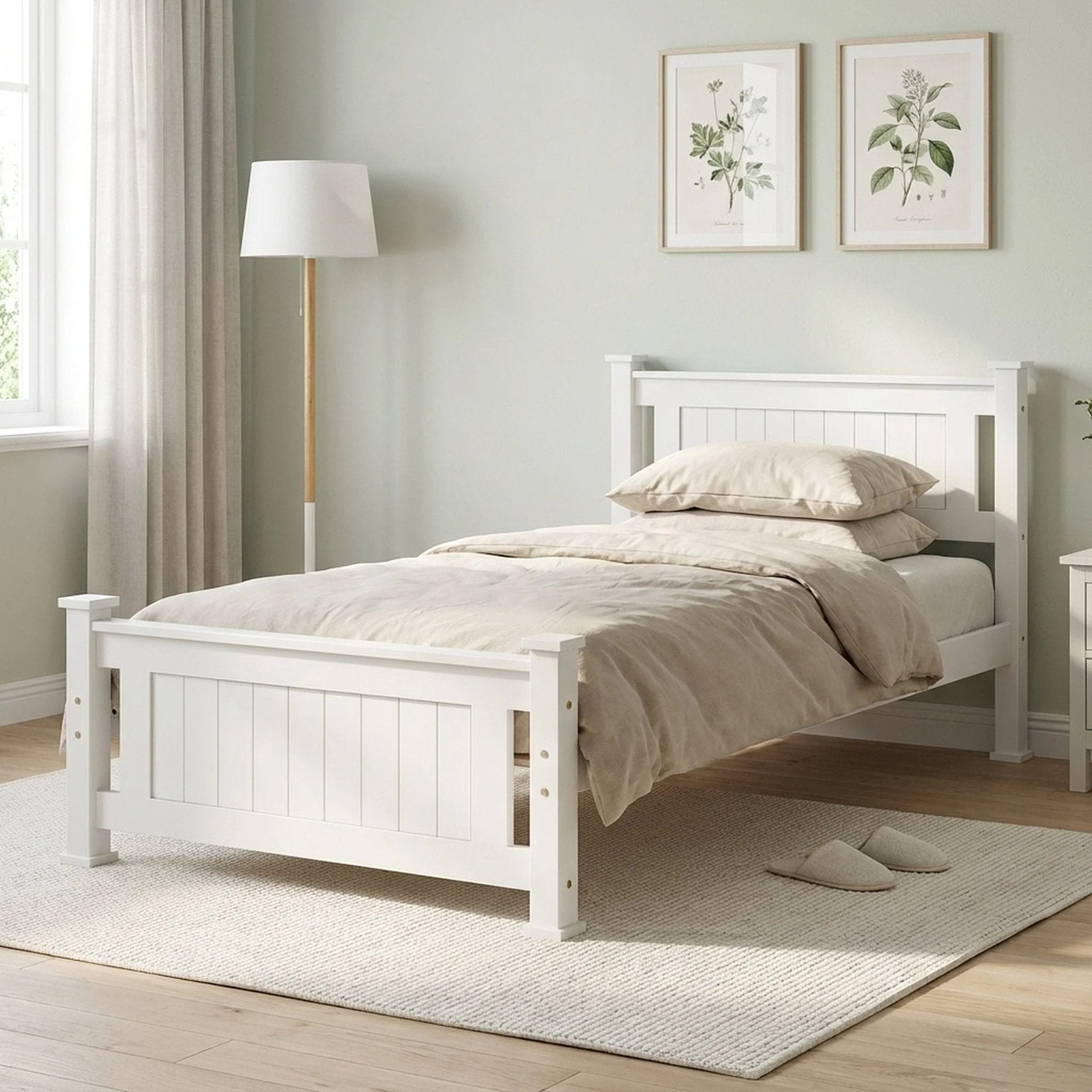 Davraz Single Wooden Bed Frame - White - Image 3