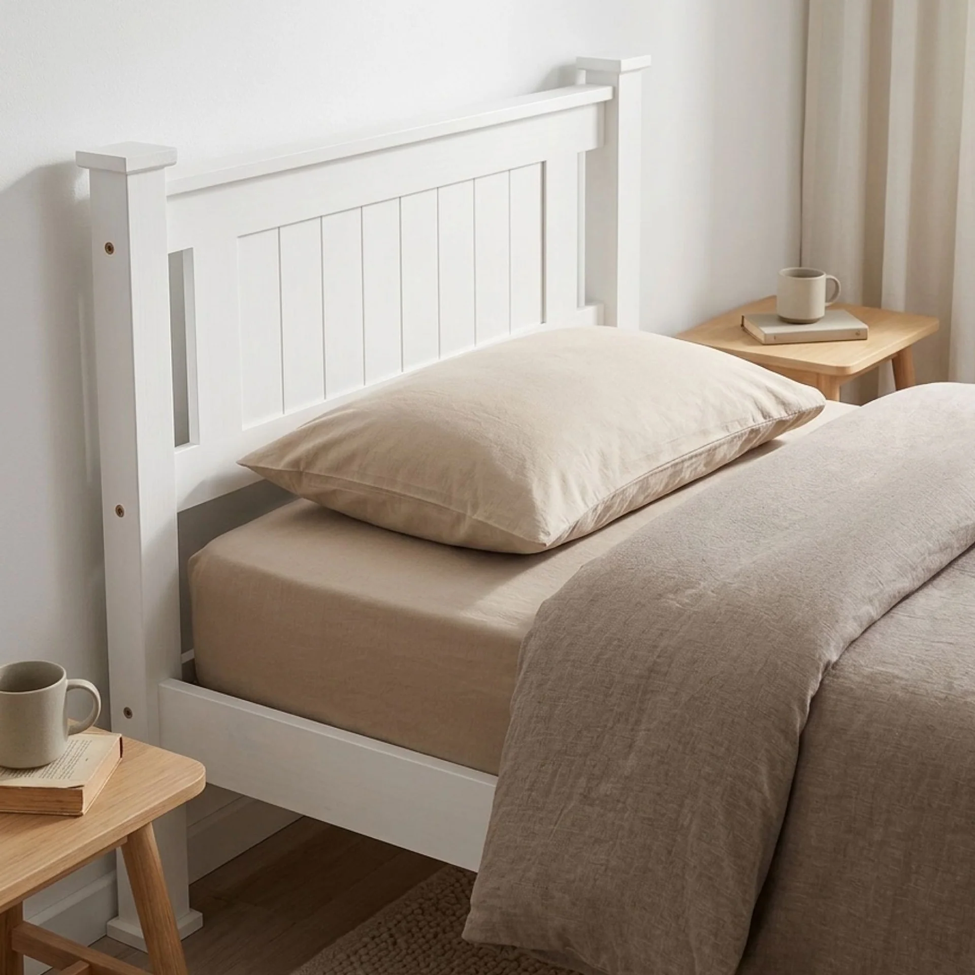 Davraz Single Wooden Bed Frame - White - Image 4