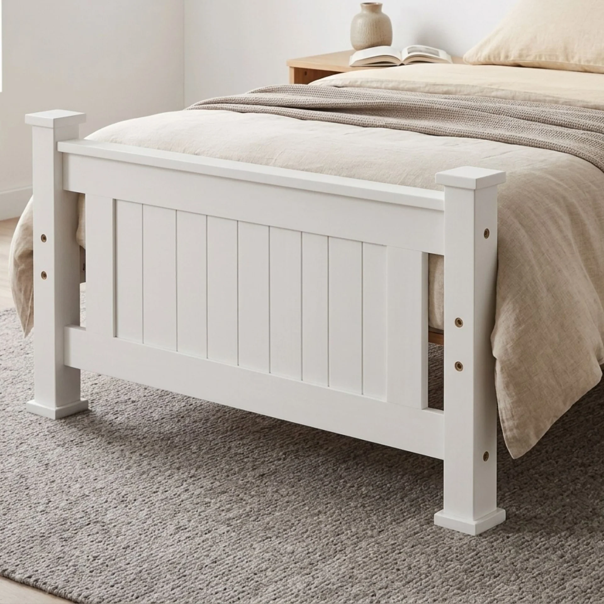 Davraz Single Wooden Bed Frame - White - Image 5