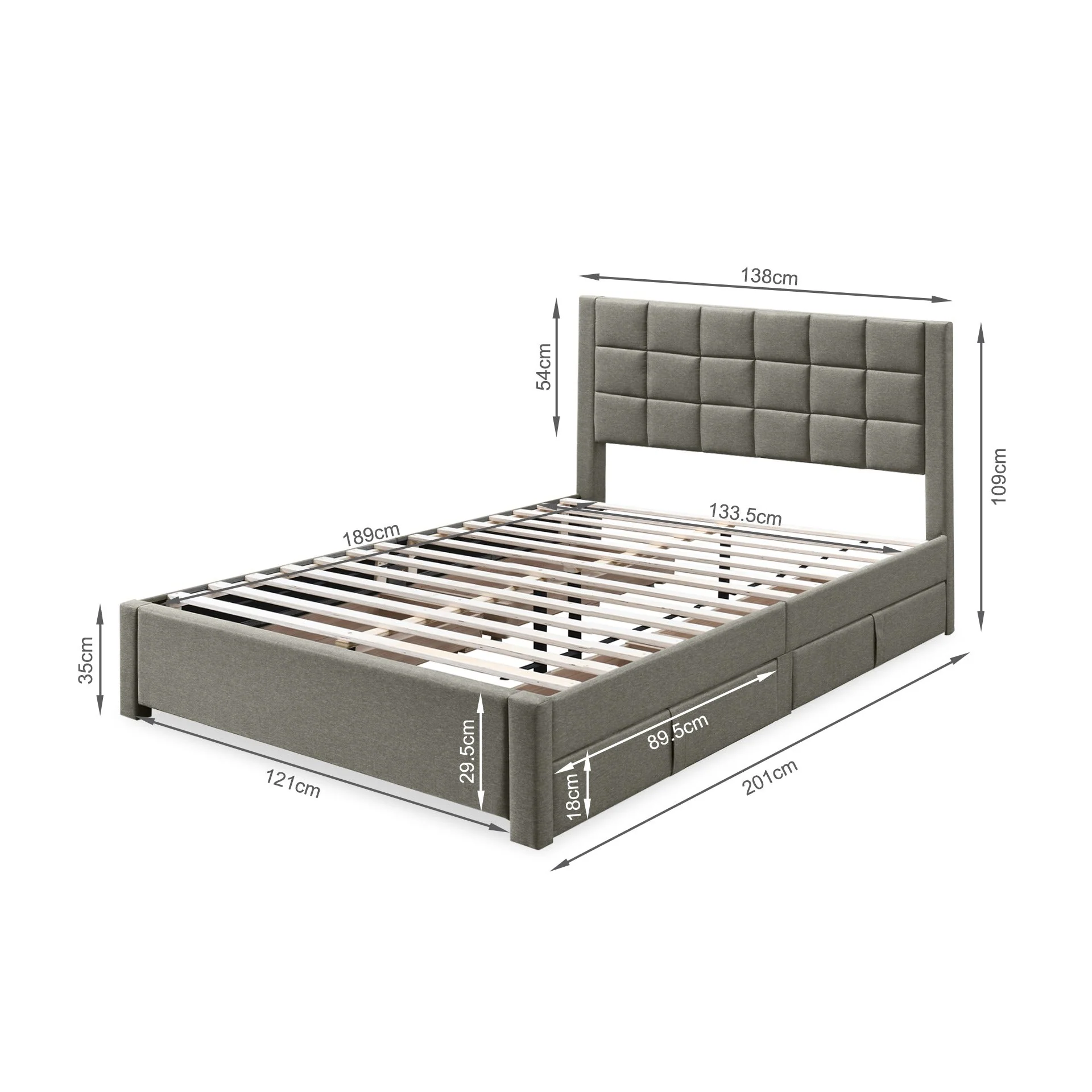 Denali Double Bed Frame with 4 Drawers - Light Grey - Image 14