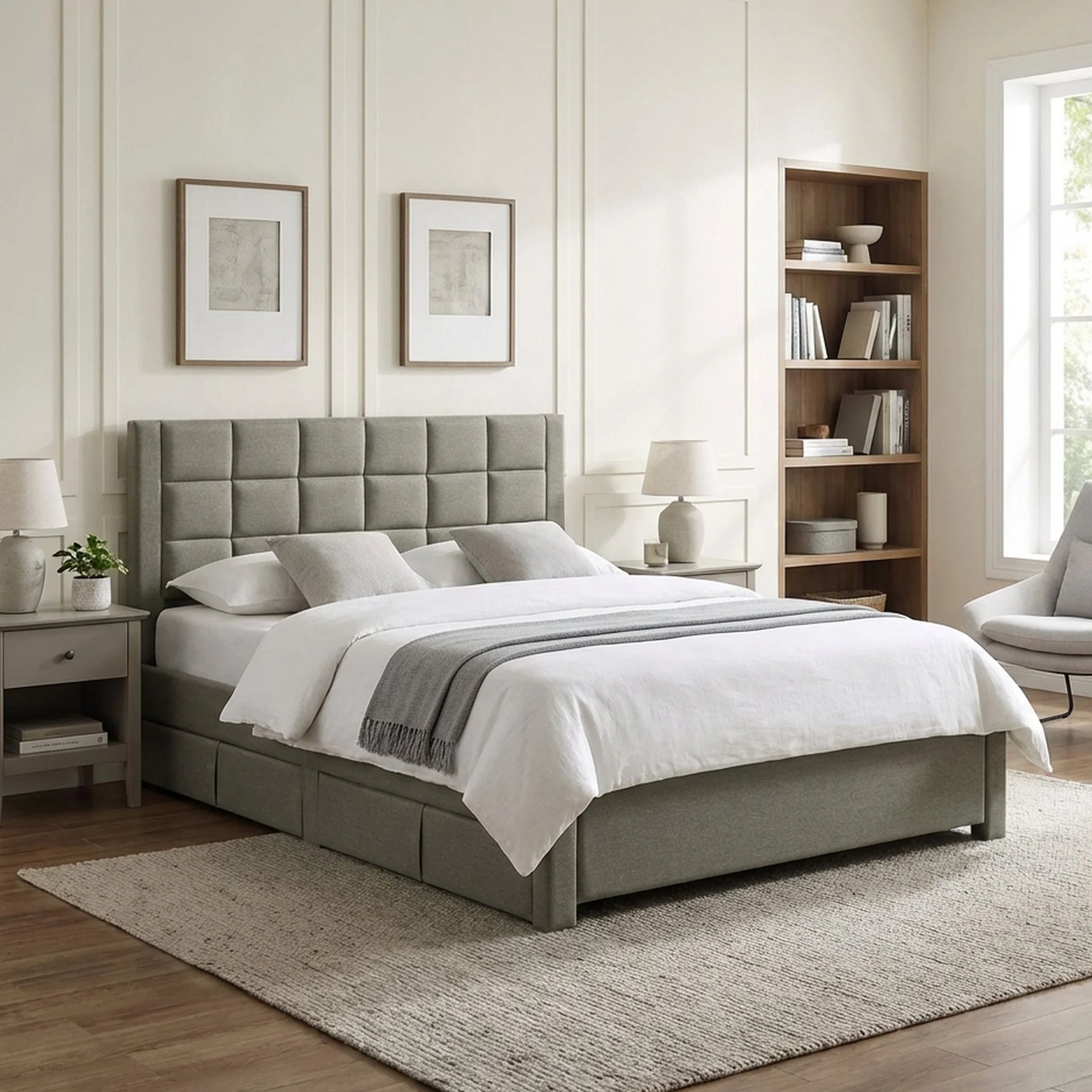 Denali Double Bed Frame with 4 Drawers - Light Grey - Image 6