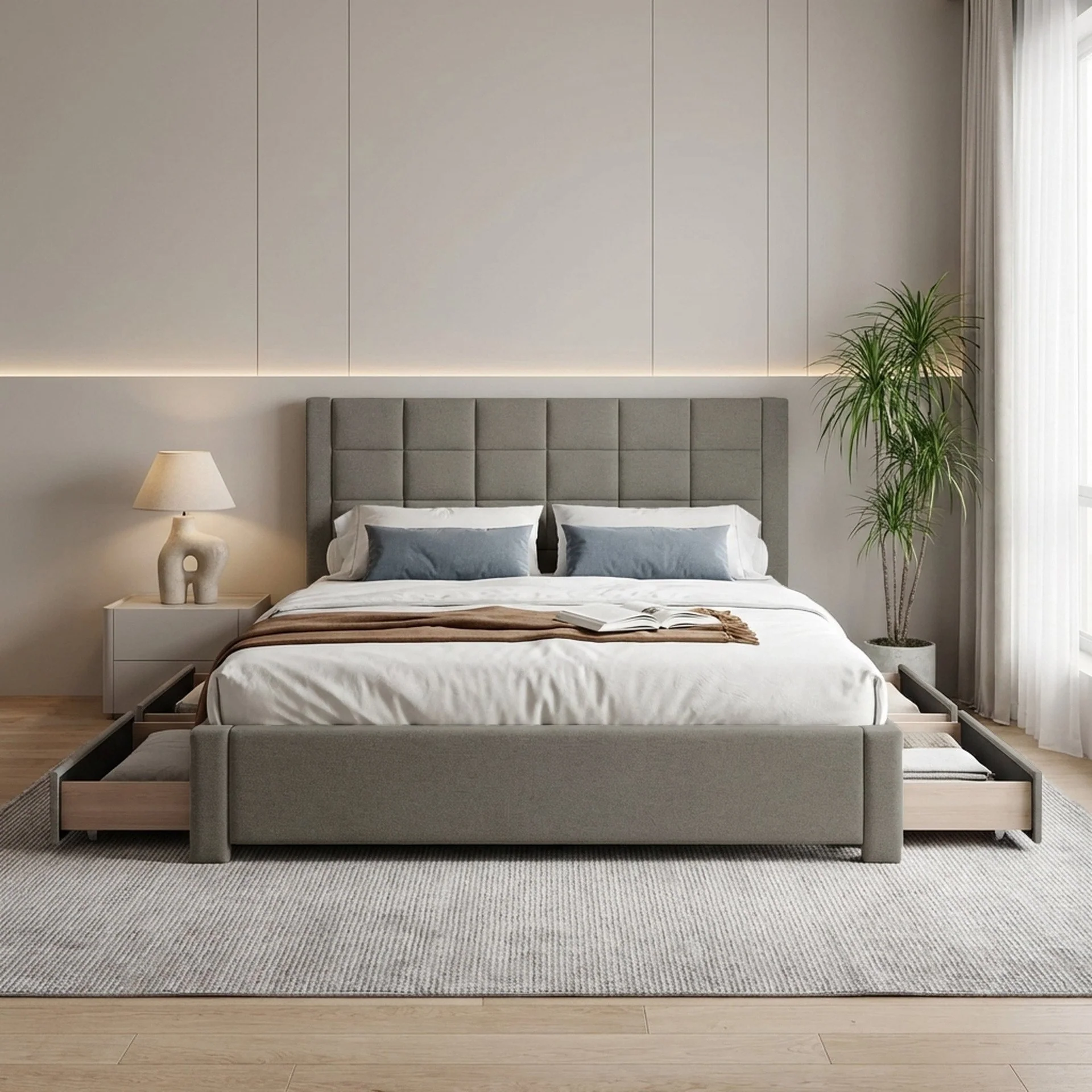 Denali Queen Bed Frame with 4 Drawers - Light Grey - Image 4