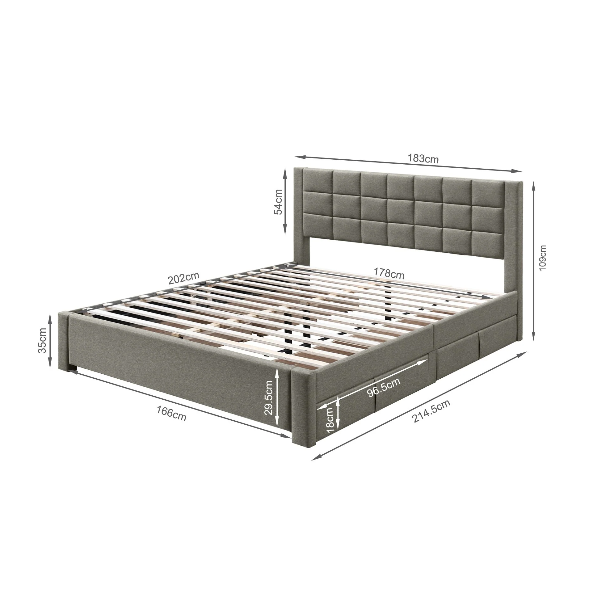 Denali Super King Bed Frame with 4 Drawers - Light Grey - Image 11