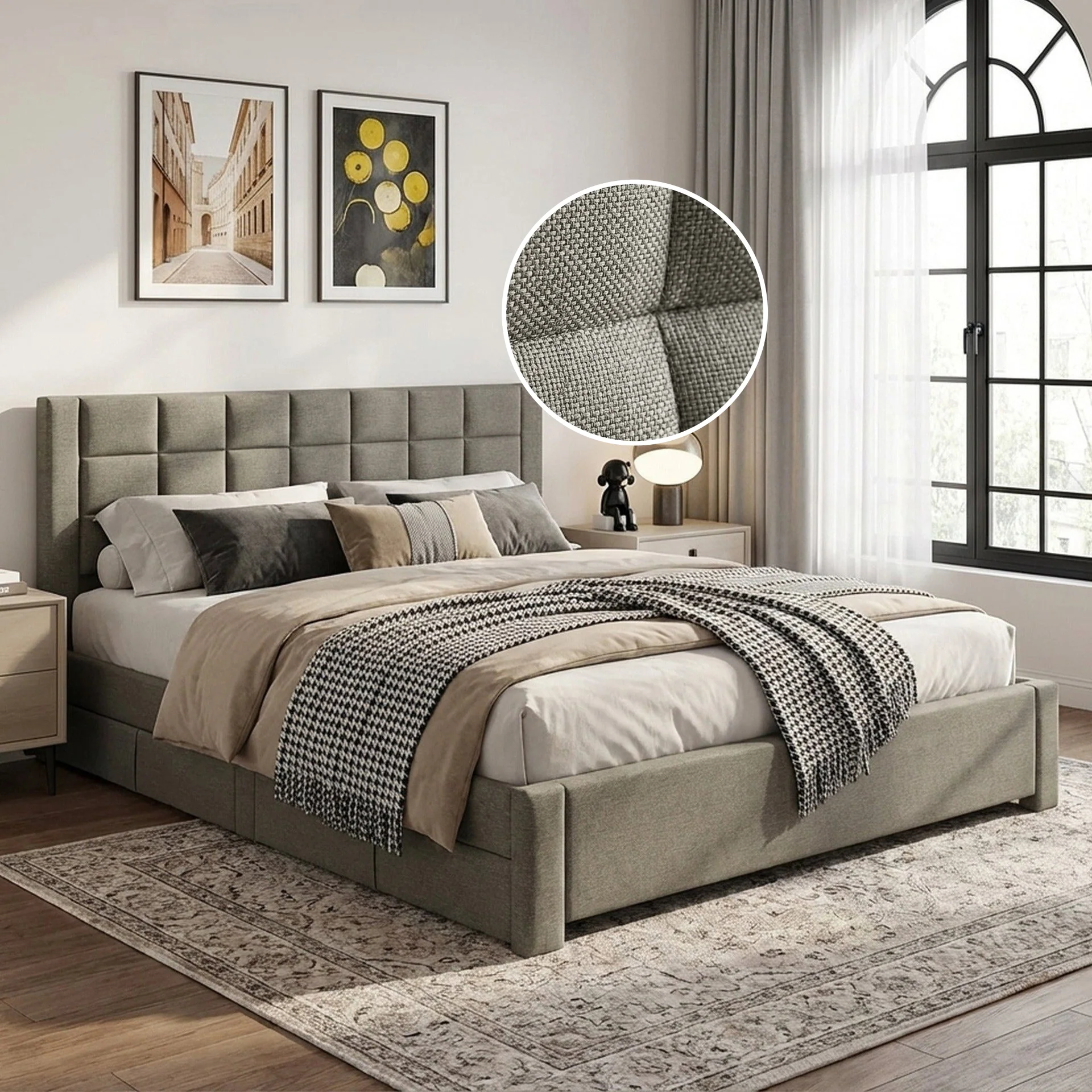 Denali Super King Bed Frame with 4 Drawers - Light Grey - Image 2