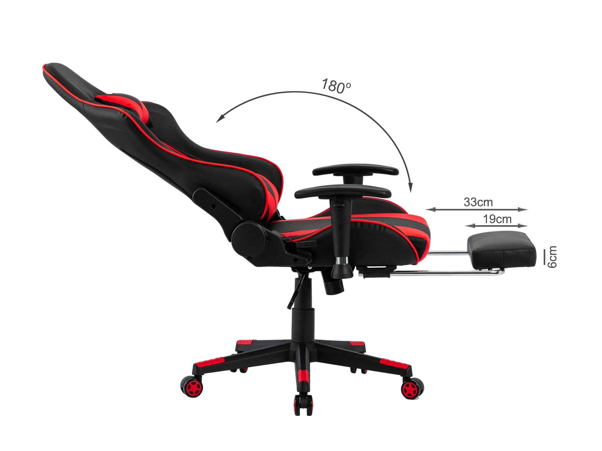 Detroit Gaming Chair with Footrest - Black + Red - Image 11