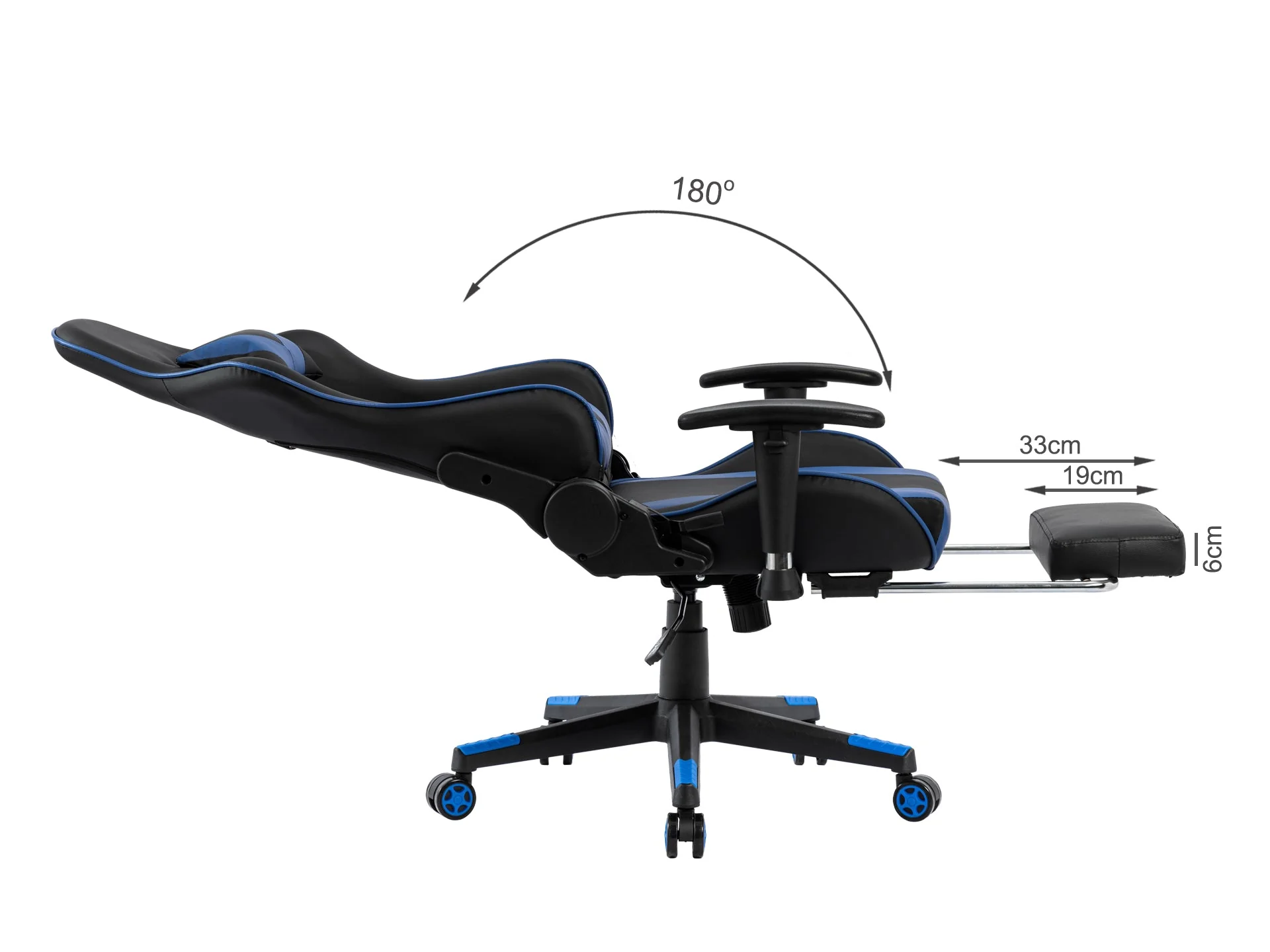 Detroit Gaming Chair with Footrest - Blue + Black - Image 11
