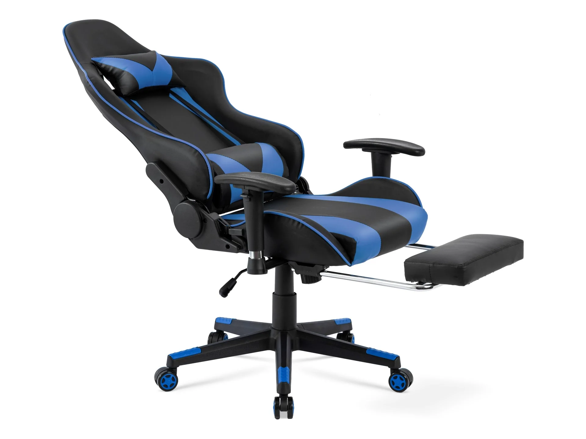 Detroit Gaming Chair with Footrest - Blue + Black - Image 4