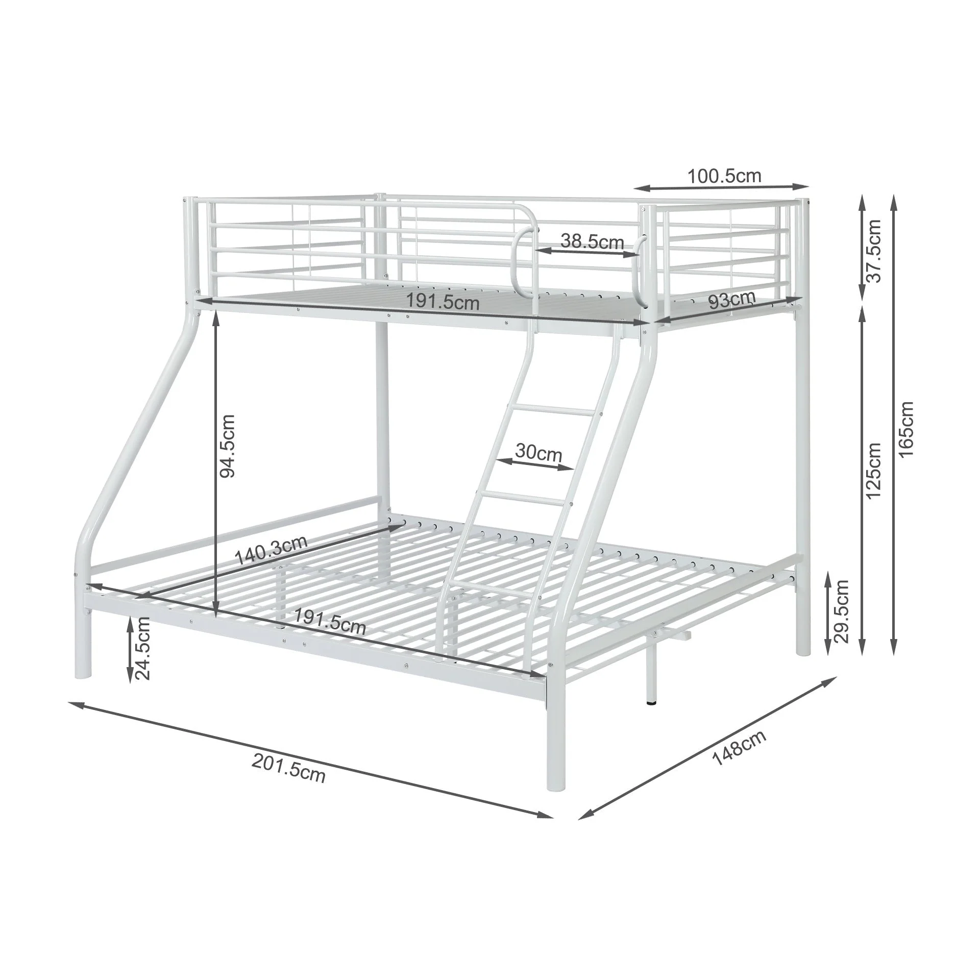 Dobson Metal Triple Bunk Bed - White - Image 14