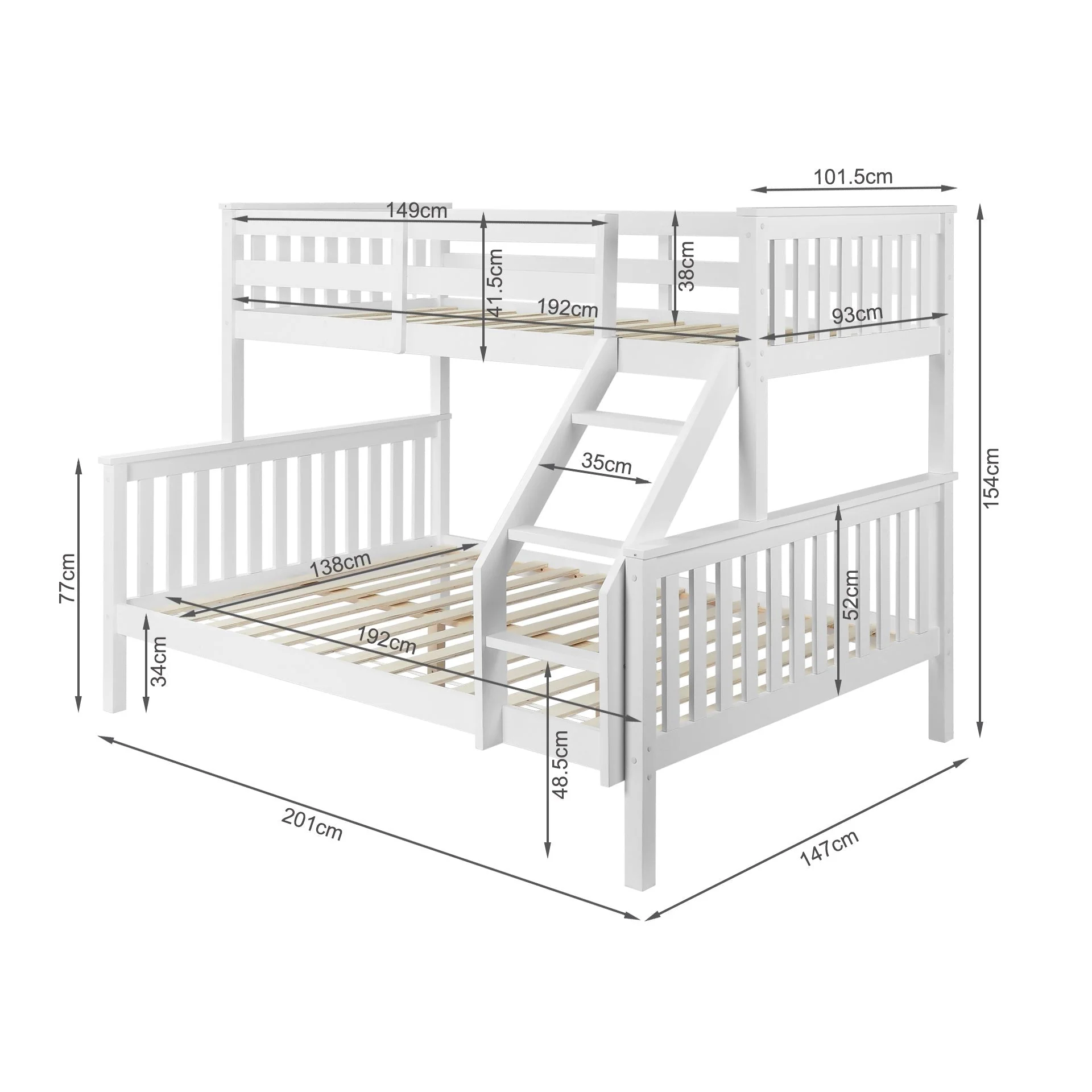 Dome Wooden Triple Bunk Bed - White - Image 9