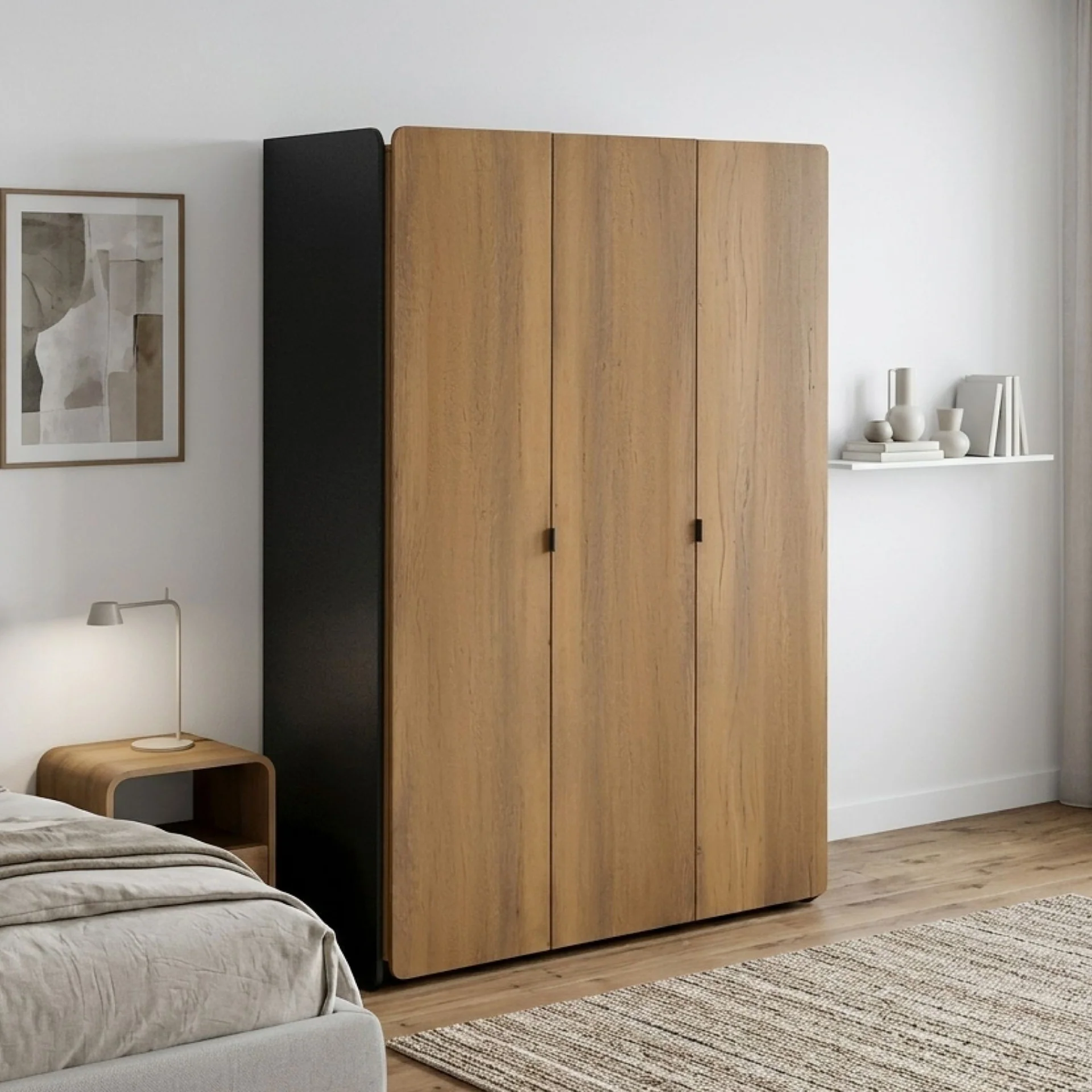 Dorian 3 Door Wardrobe - Walnut + Black