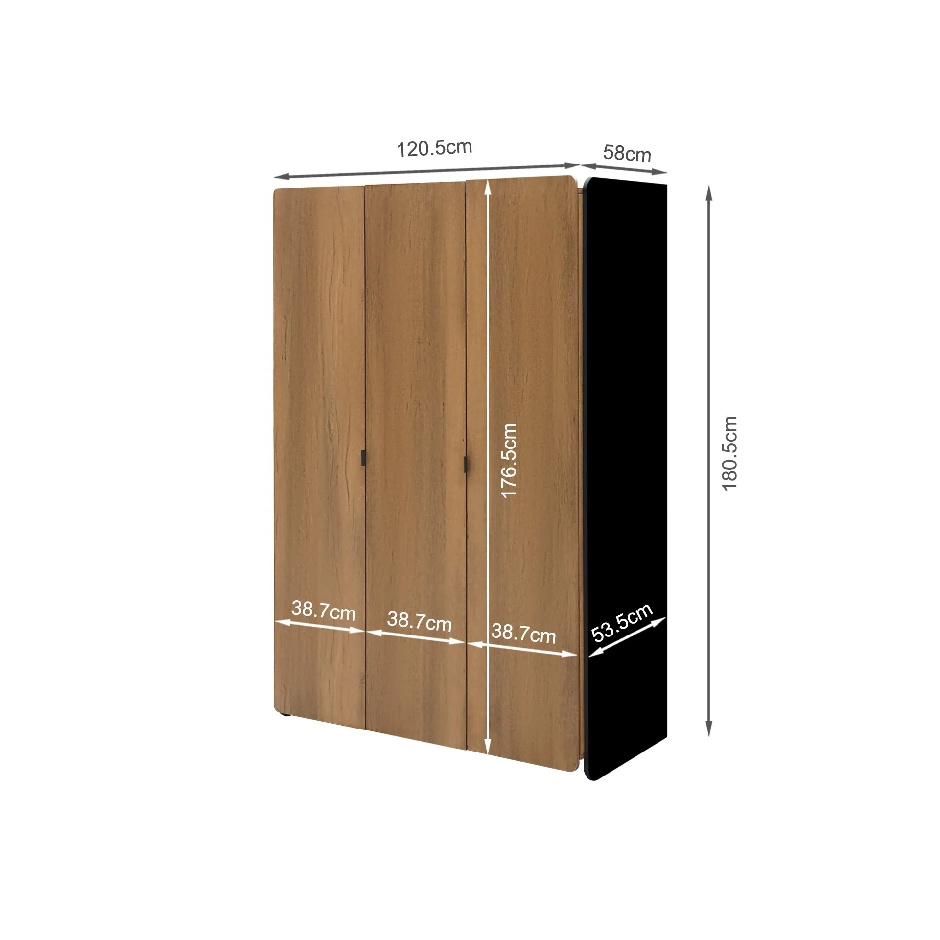 Dorian 3 Door Wardrobe - Walnut + Black - Image 10