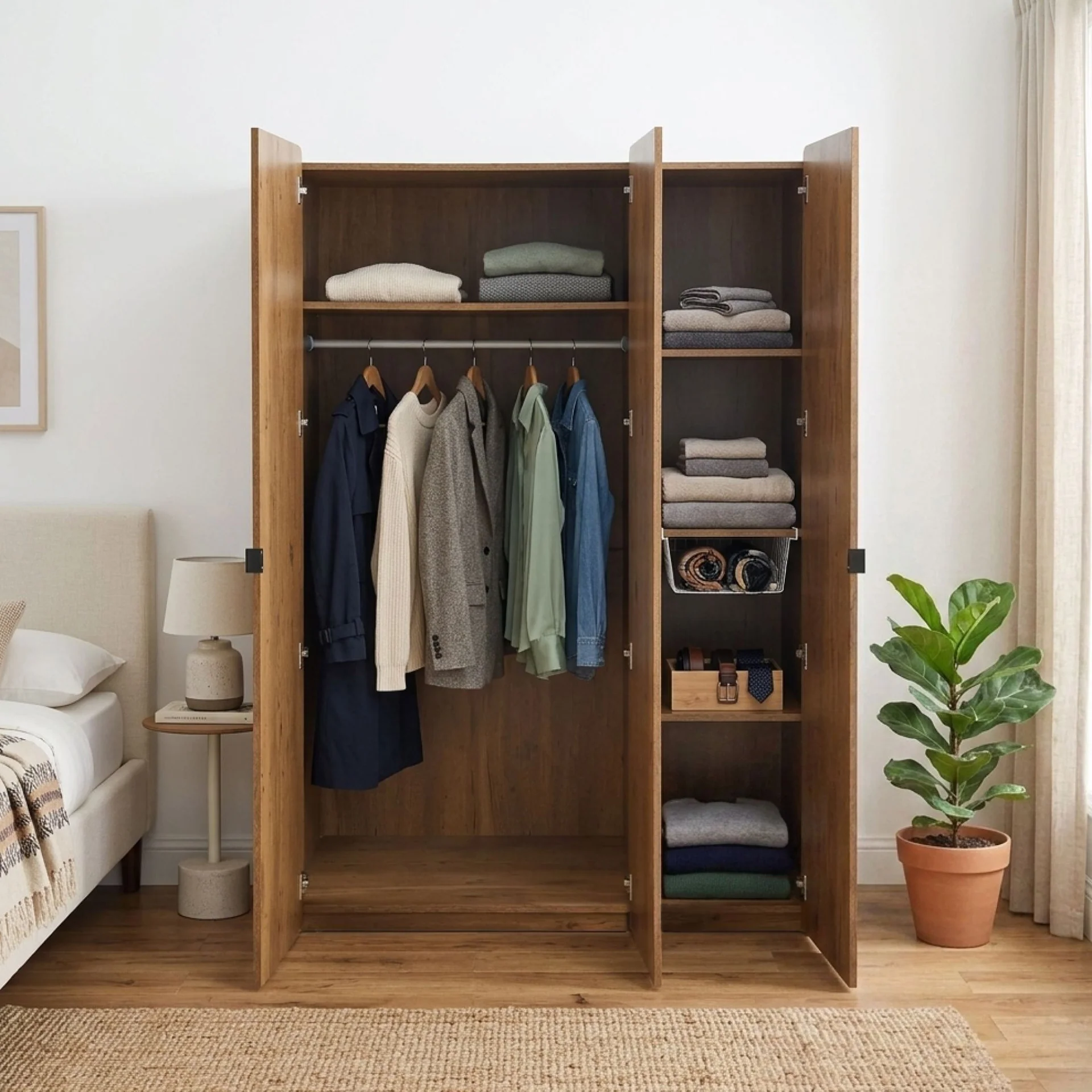 Dorian 3 Door Wardrobe - Walnut + Black - Image 5