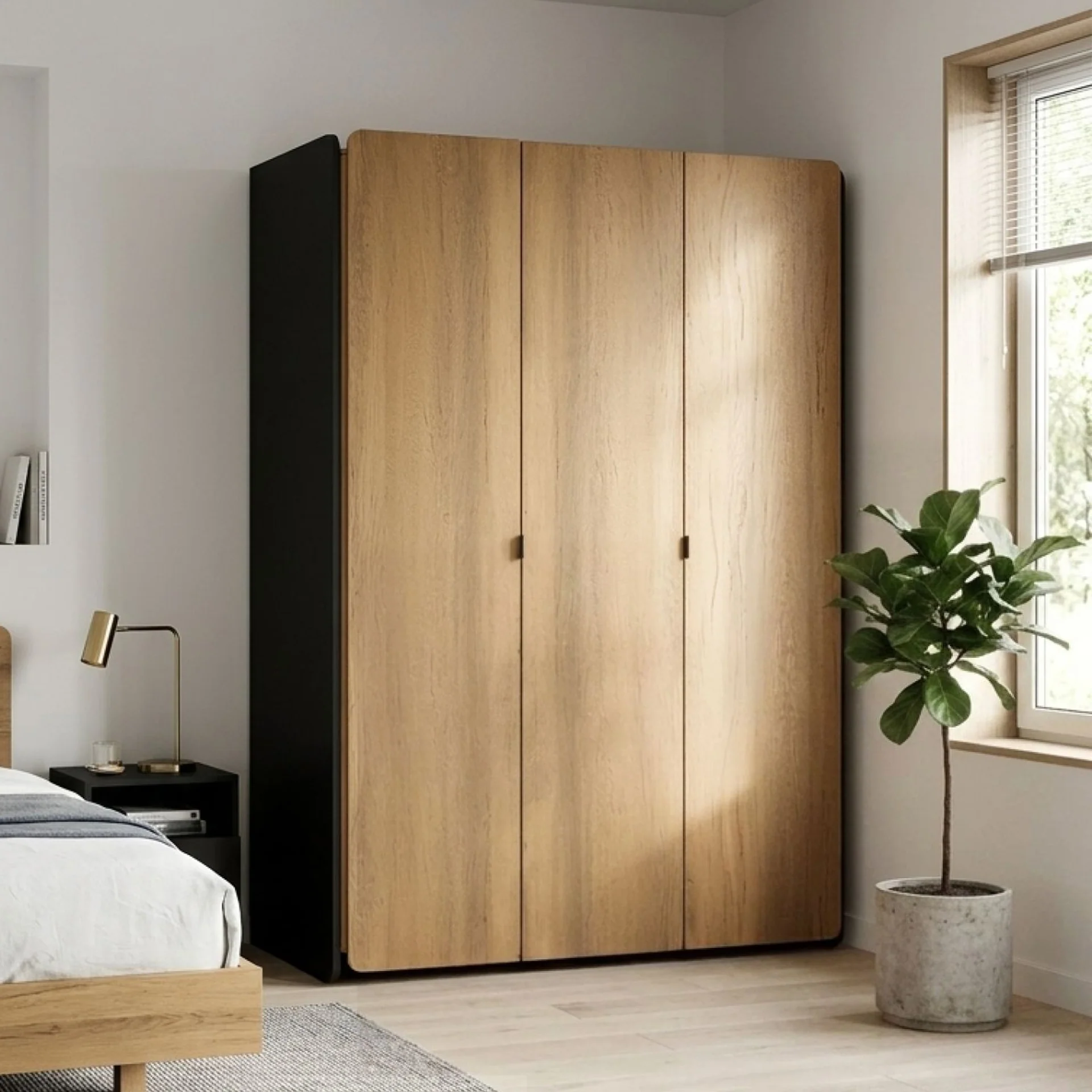 Dorian 3 Door Wardrobe - Walnut + Black - Image 6