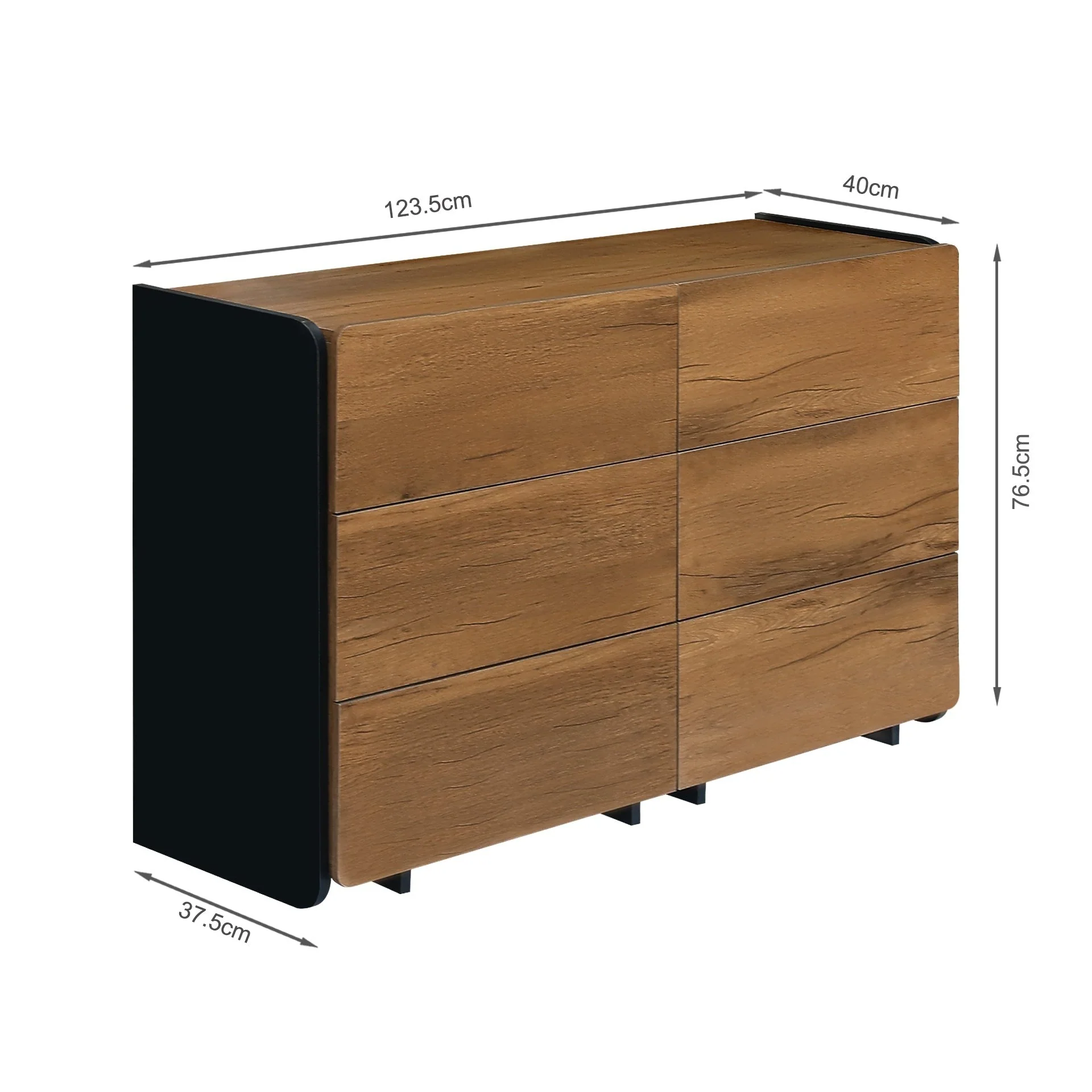 Dorian 6 Drawers Lowboy - Walnut + Black - Image 11