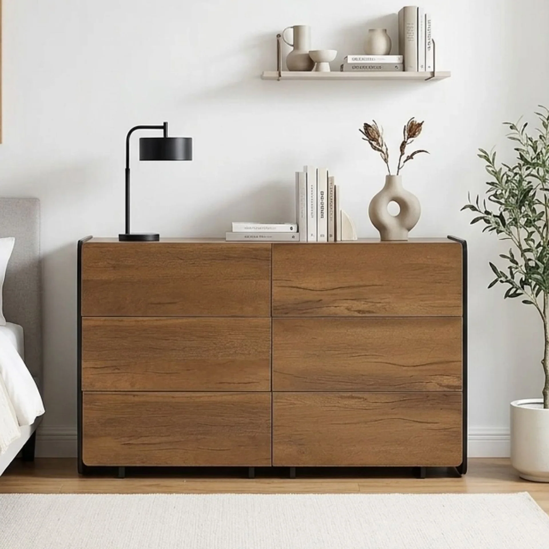 Dorian 6 Drawers Lowboy - Walnut + Black - Image 2