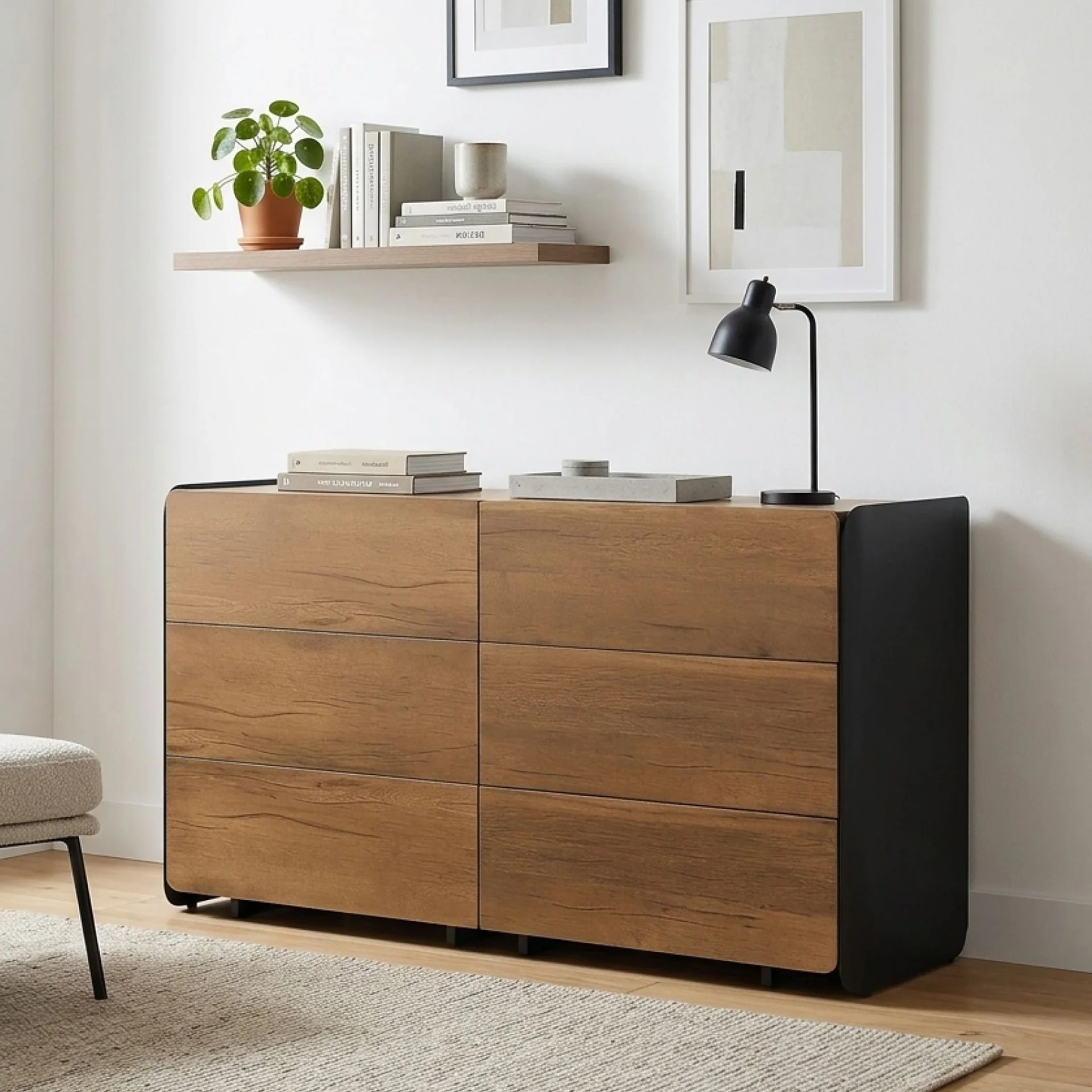 Dorian 6 Drawers Lowboy - Walnut + Black - Image 4