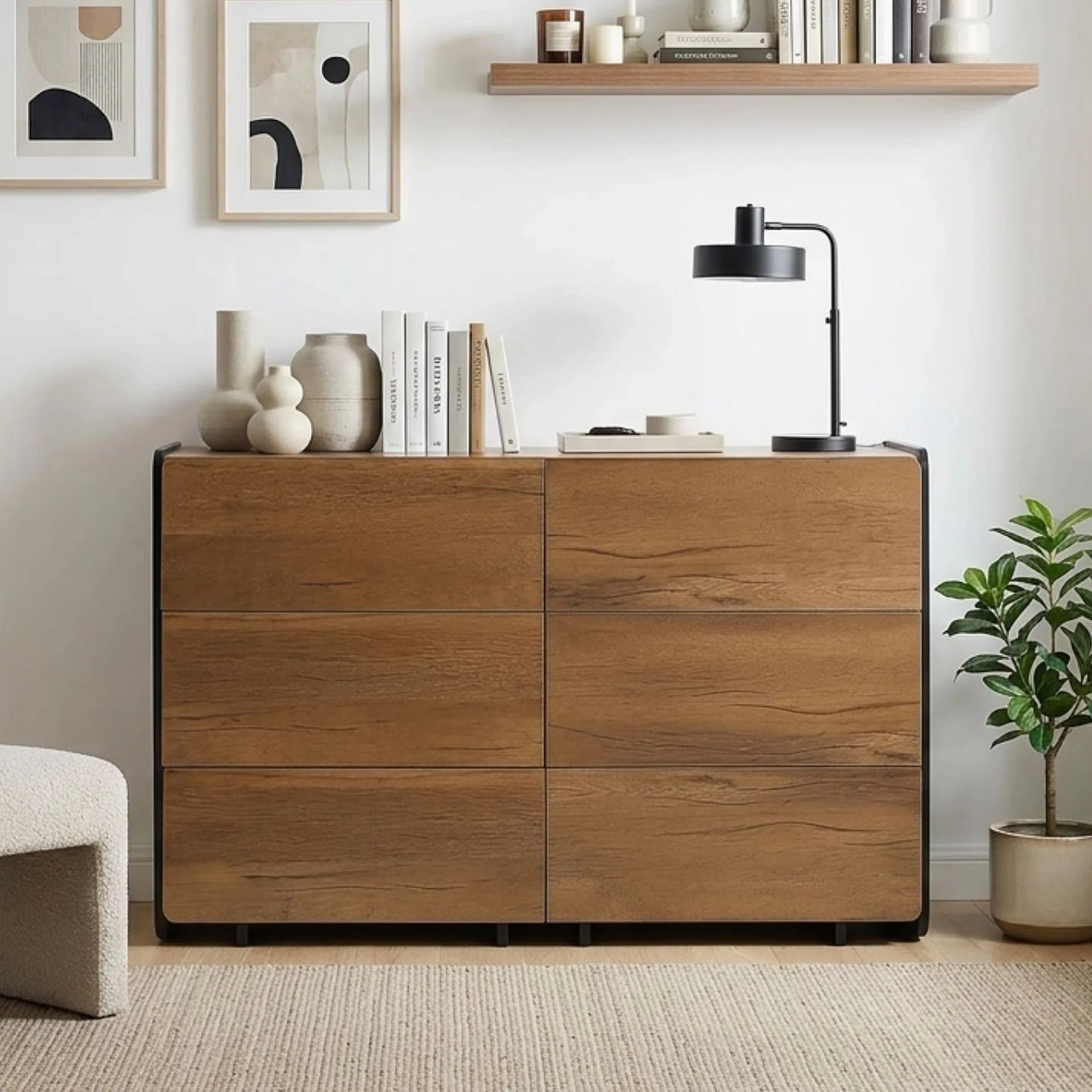 Dorian 6 Drawers Lowboy - Walnut + Black - Image 5