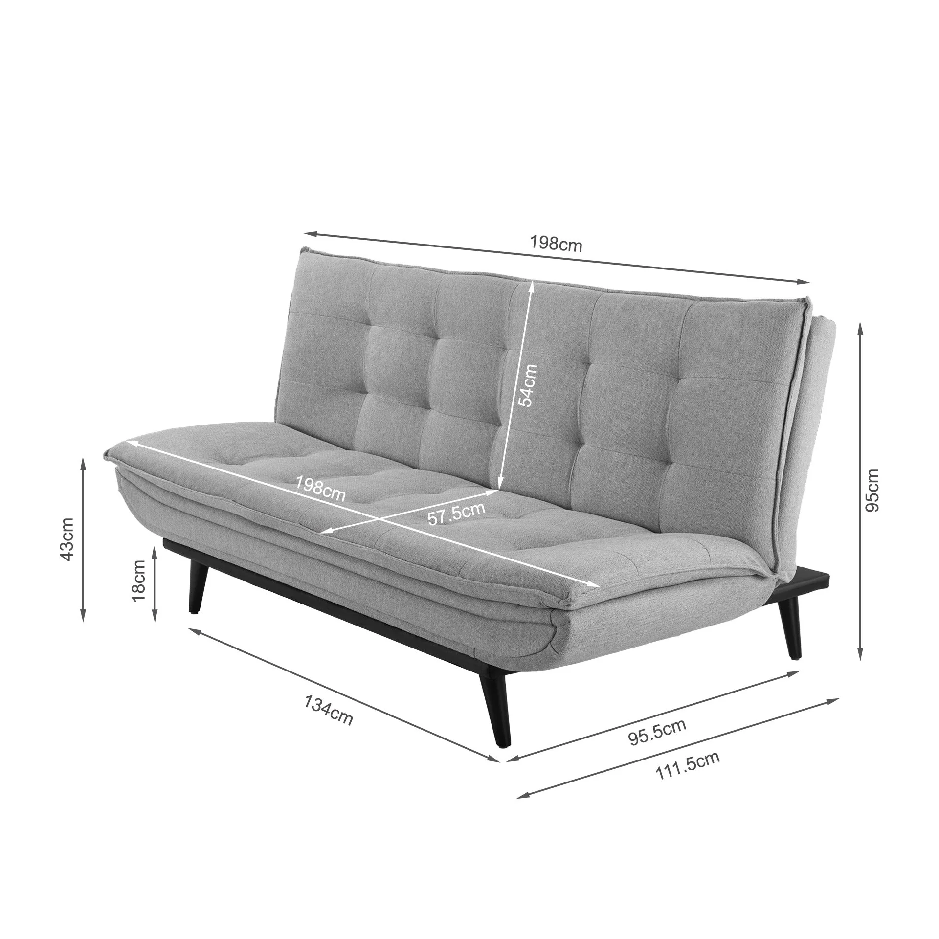Dorking 3 Seater Sofa Bed - Grey - Image 15