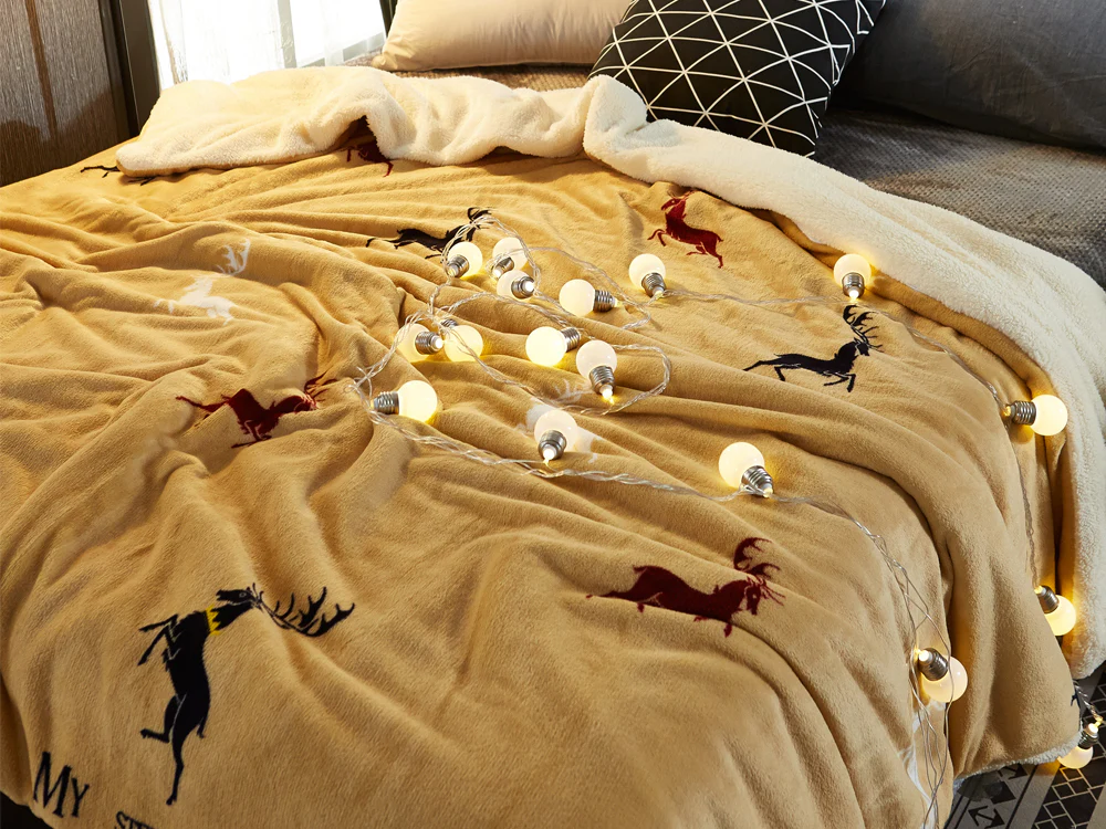 Double Layer Warm Fleece Blanket Throw Bedding Duvet Cover Throw Blanket - Image 13