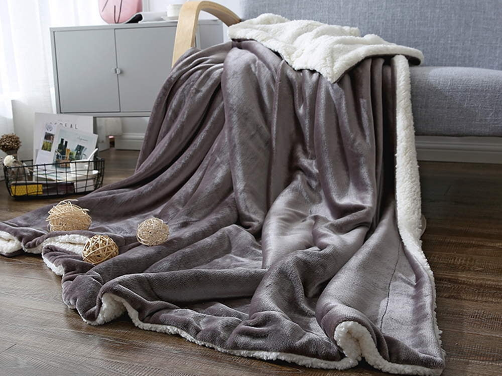 Double Layer Warm Fleece Blanket Throw Blanket - MINERAL GREY