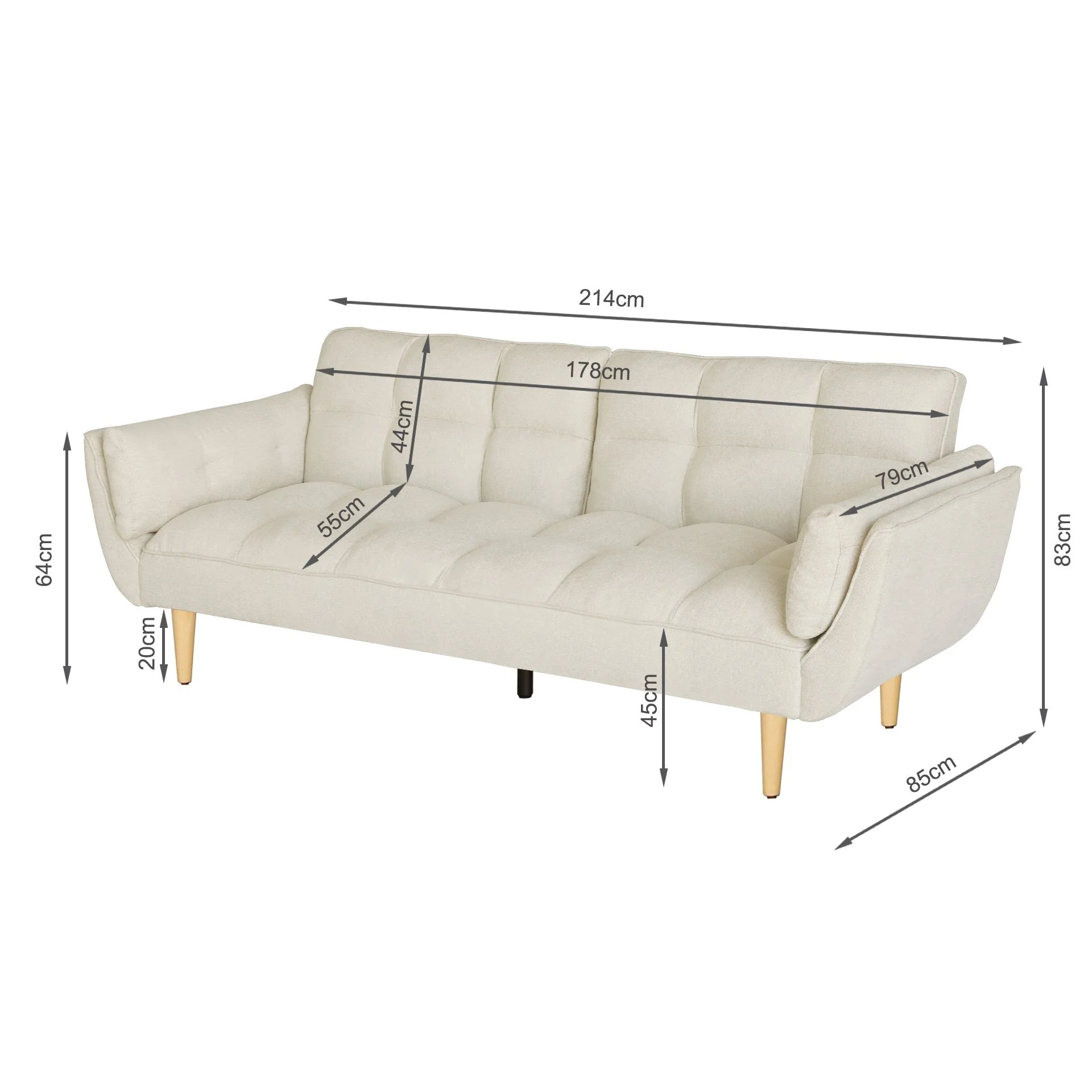 Dover 3 Seater Sofa Bed - Beige - Image 13