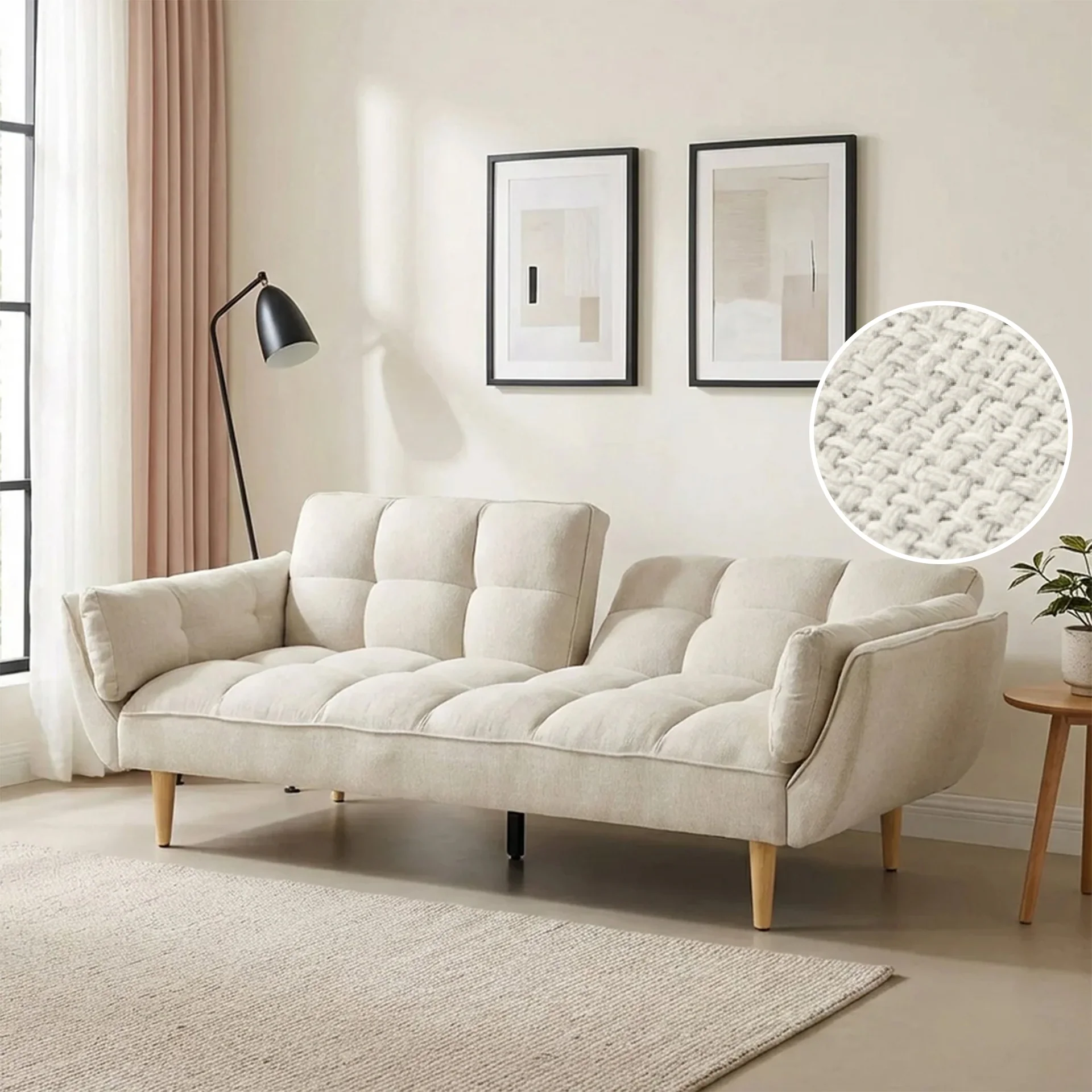 Dover 3 Seater Sofa Bed - Beige - Image 2