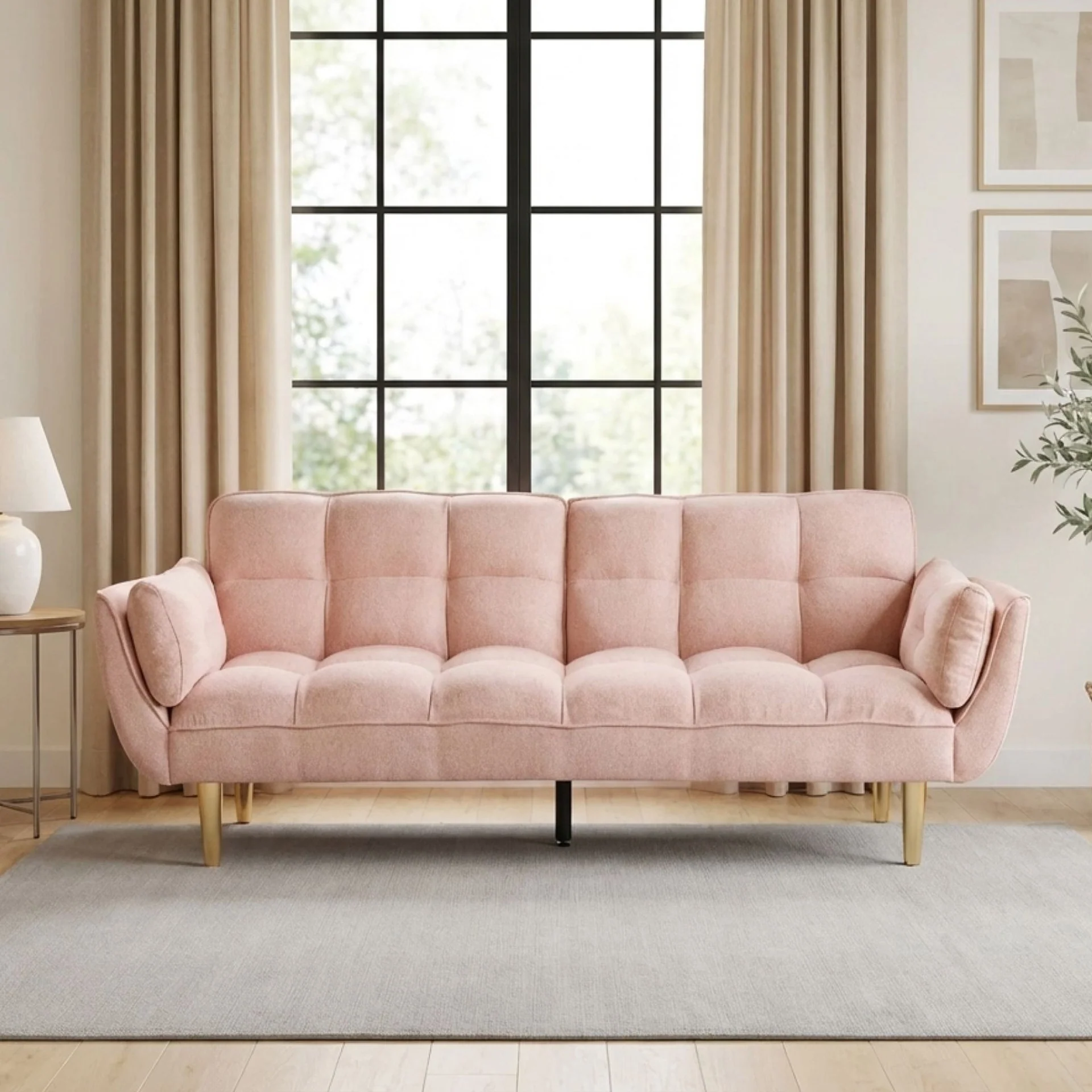 Dover 3 Seater Sofa Bed - Pink - Image 3