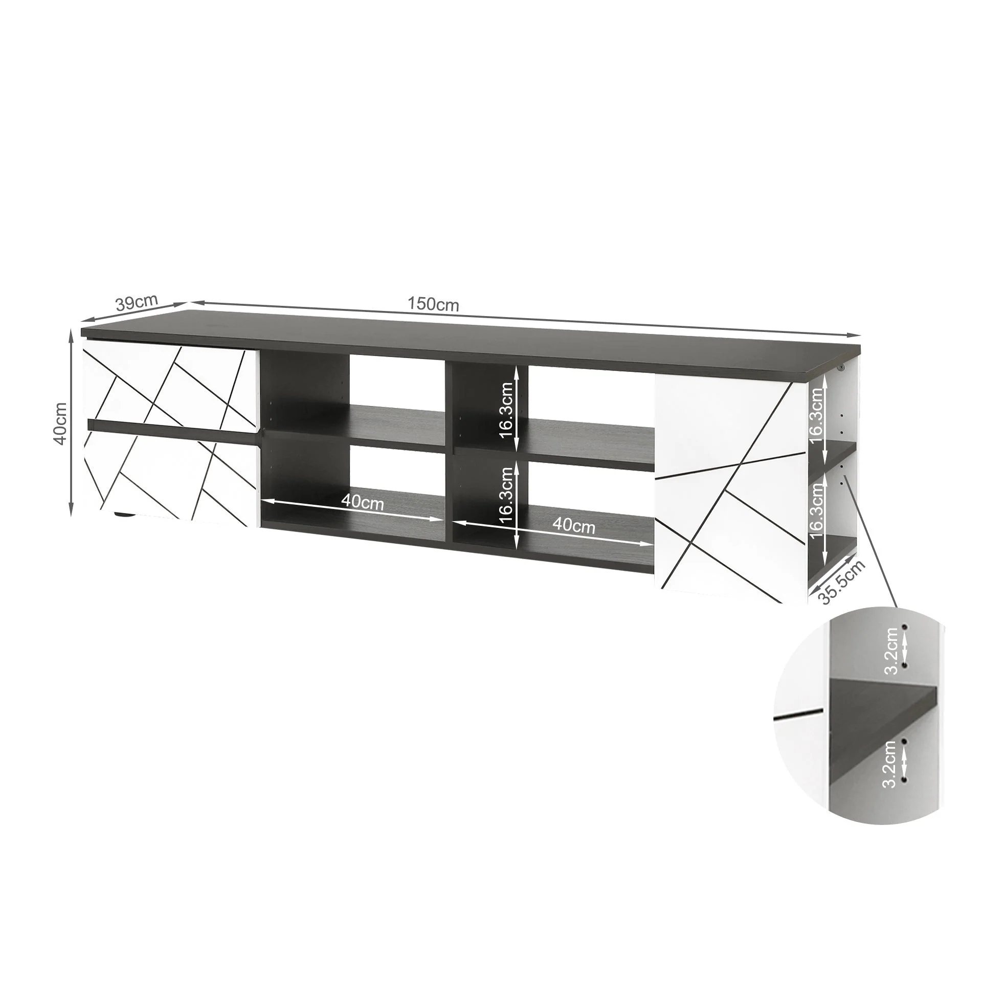 Dustin 1.5m Entertainment Unit - Oak Grey + White - Image 9