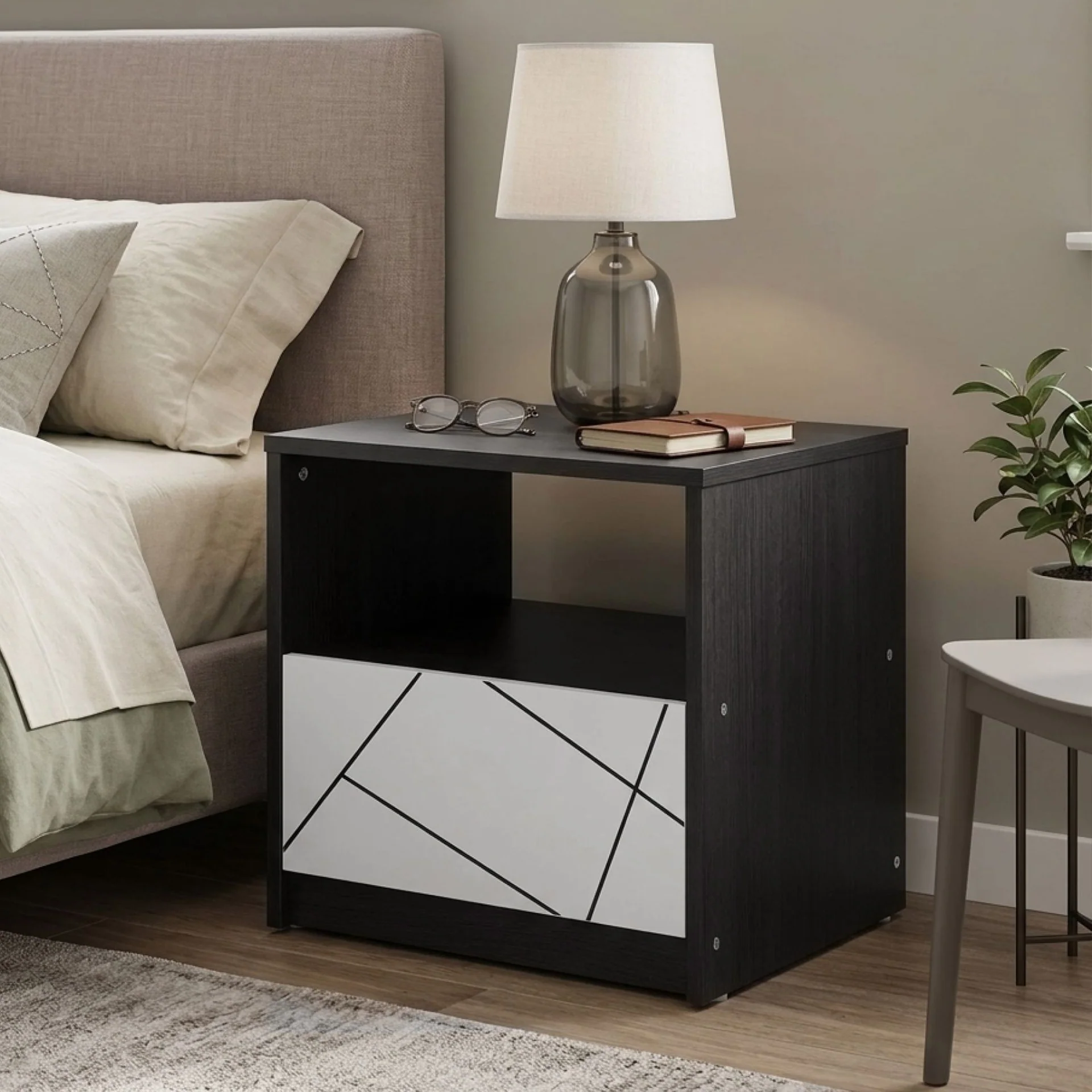 Dustin Bedside Table - Oak Grey + White - Image 5