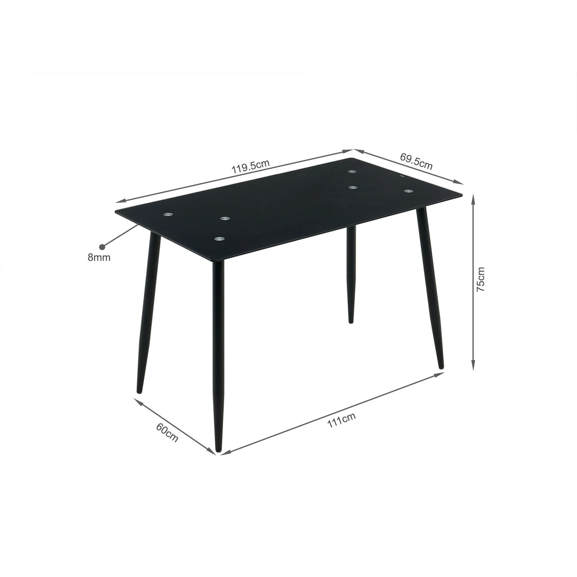 Dusty Tempered Glass Top Dining Table 120 x 70cm - Black - Image 7