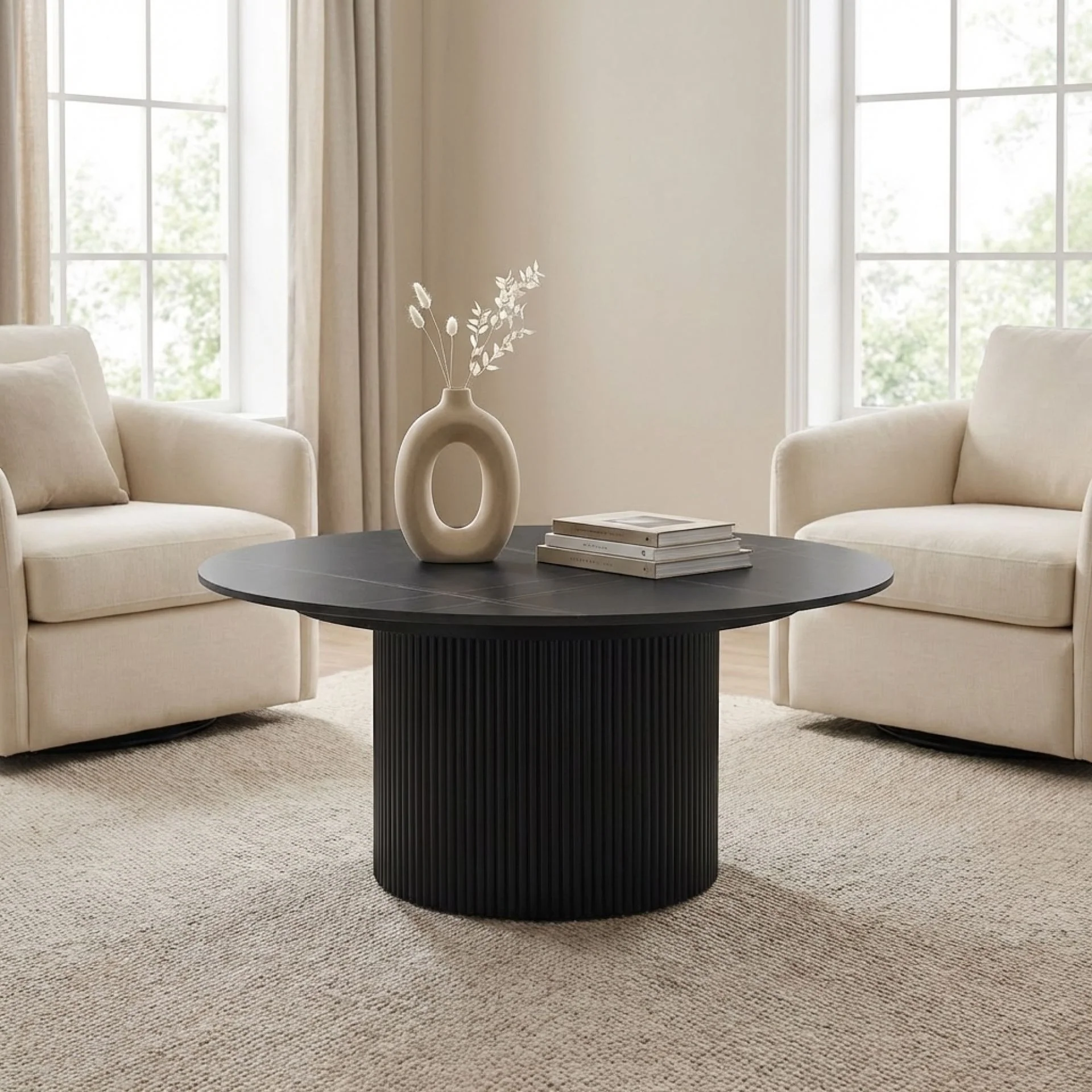 Dylan Ceramic Top Coffee Table 80cm - Black - Image 5