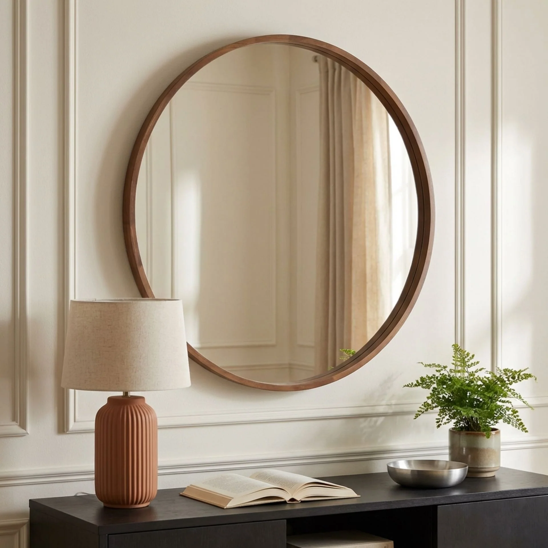 Echo Round Wooden Framed Wall Mirror 120cm - Dark Wood