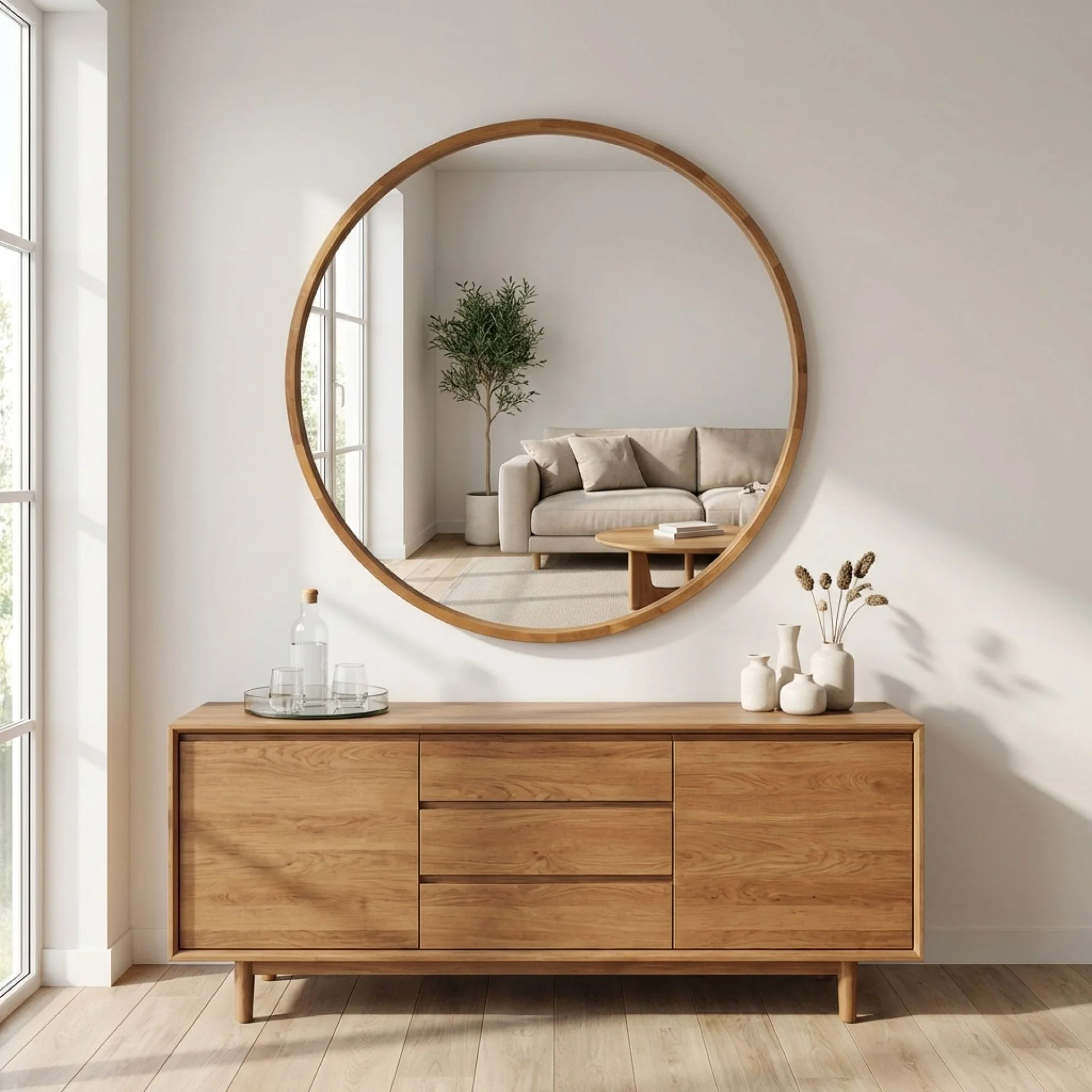 Echo Round Wooden Framed Wall Mirror 120cm - Dark Wood - Image 4