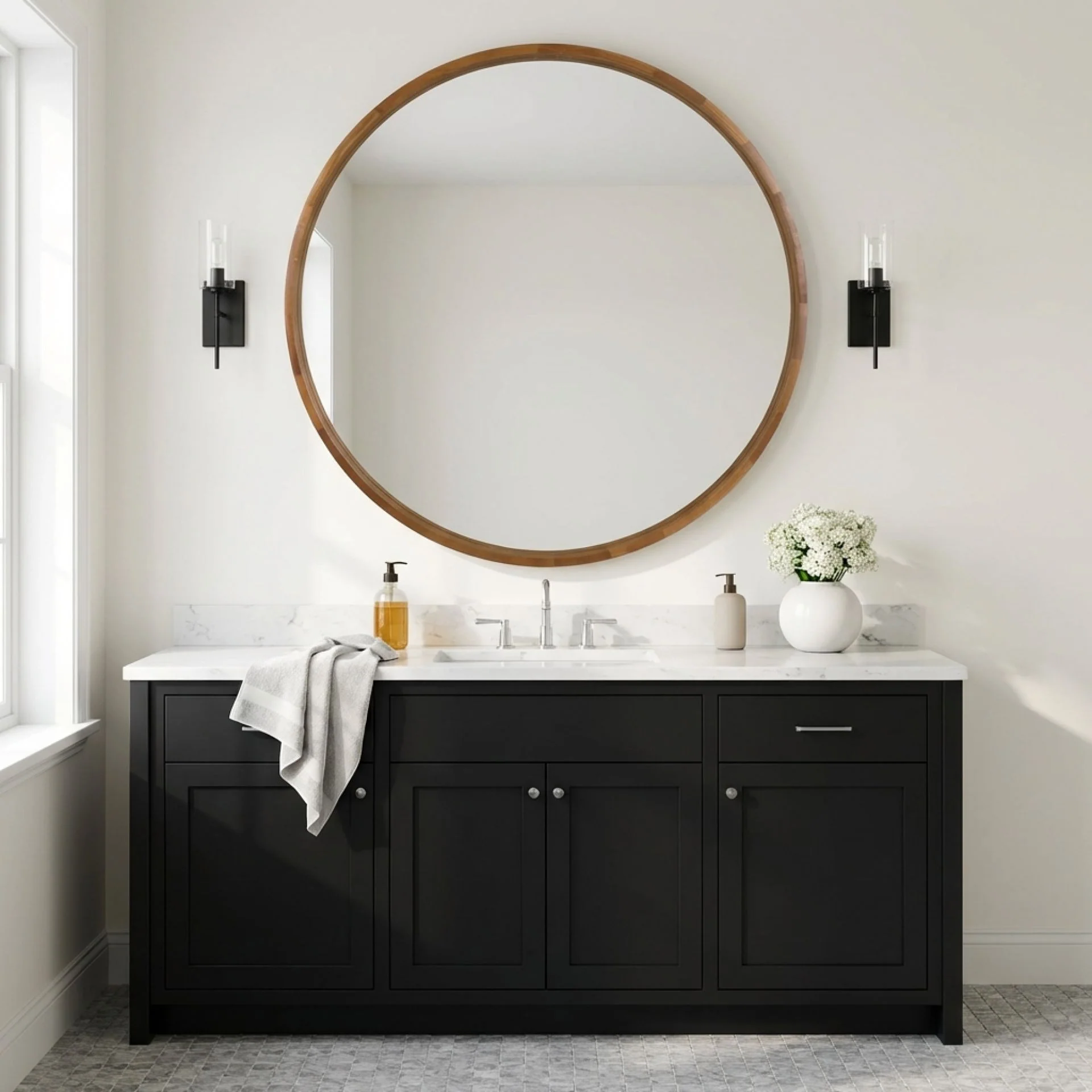 Echo Round Wooden Framed Wall Mirror 120cm - Dark Wood - Image 5