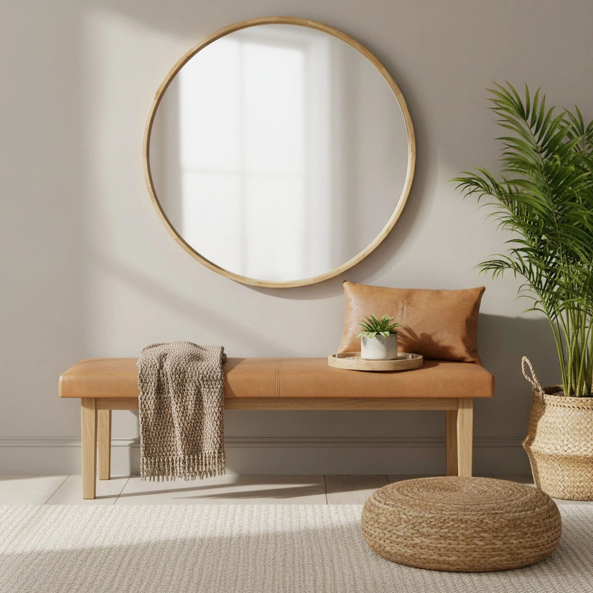 Echo Round Wooden Framed Wall Mirror 120cm - Light Wood - Image 4