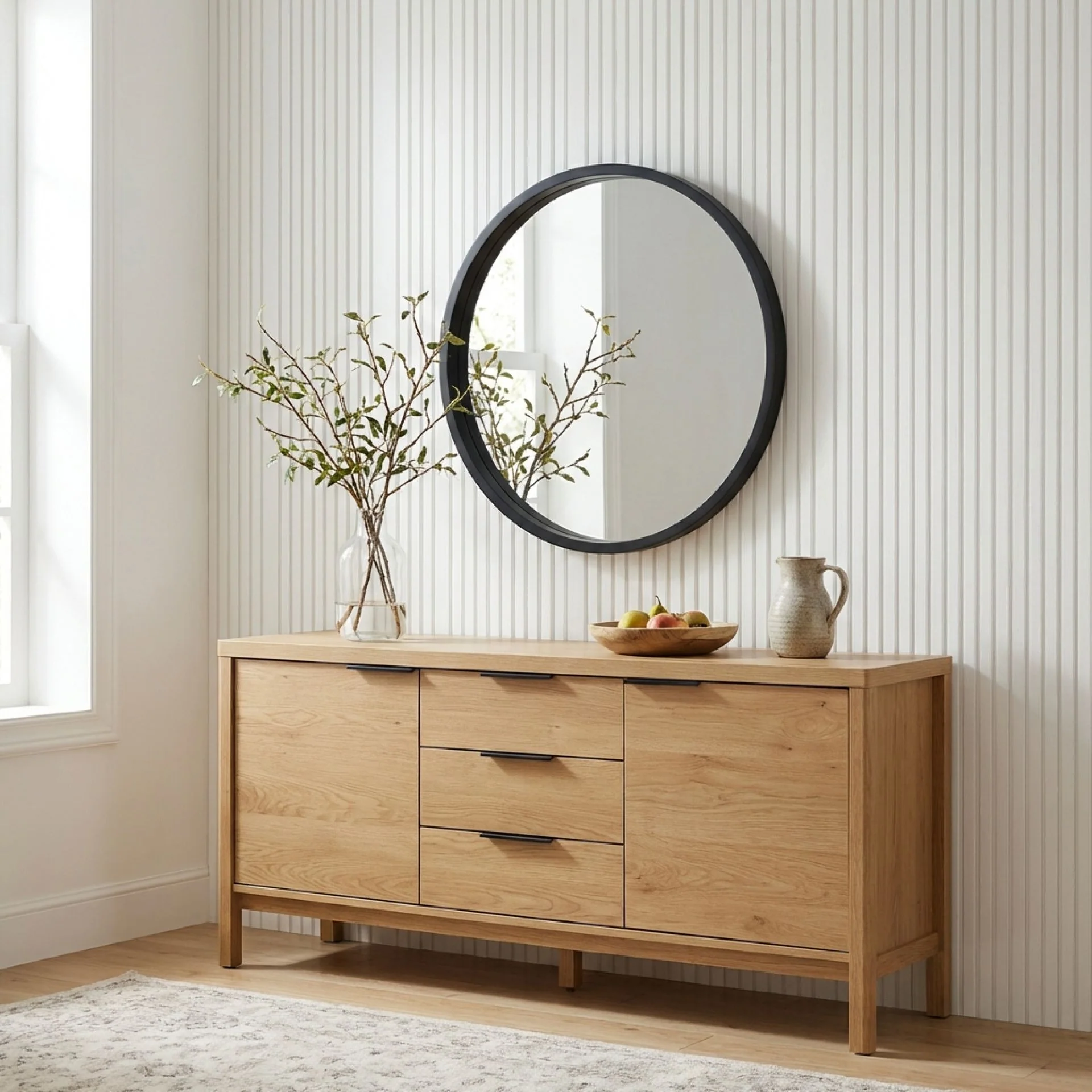 Echo Round Wooden Framed Wall Mirror 60cm - Black
