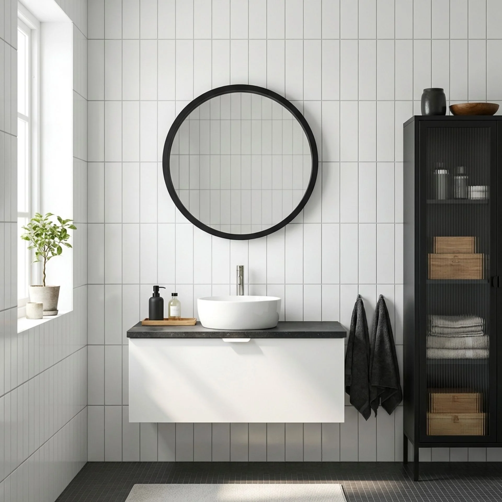 Echo Round Wooden Framed Wall Mirror 60cm - Black - Image 4