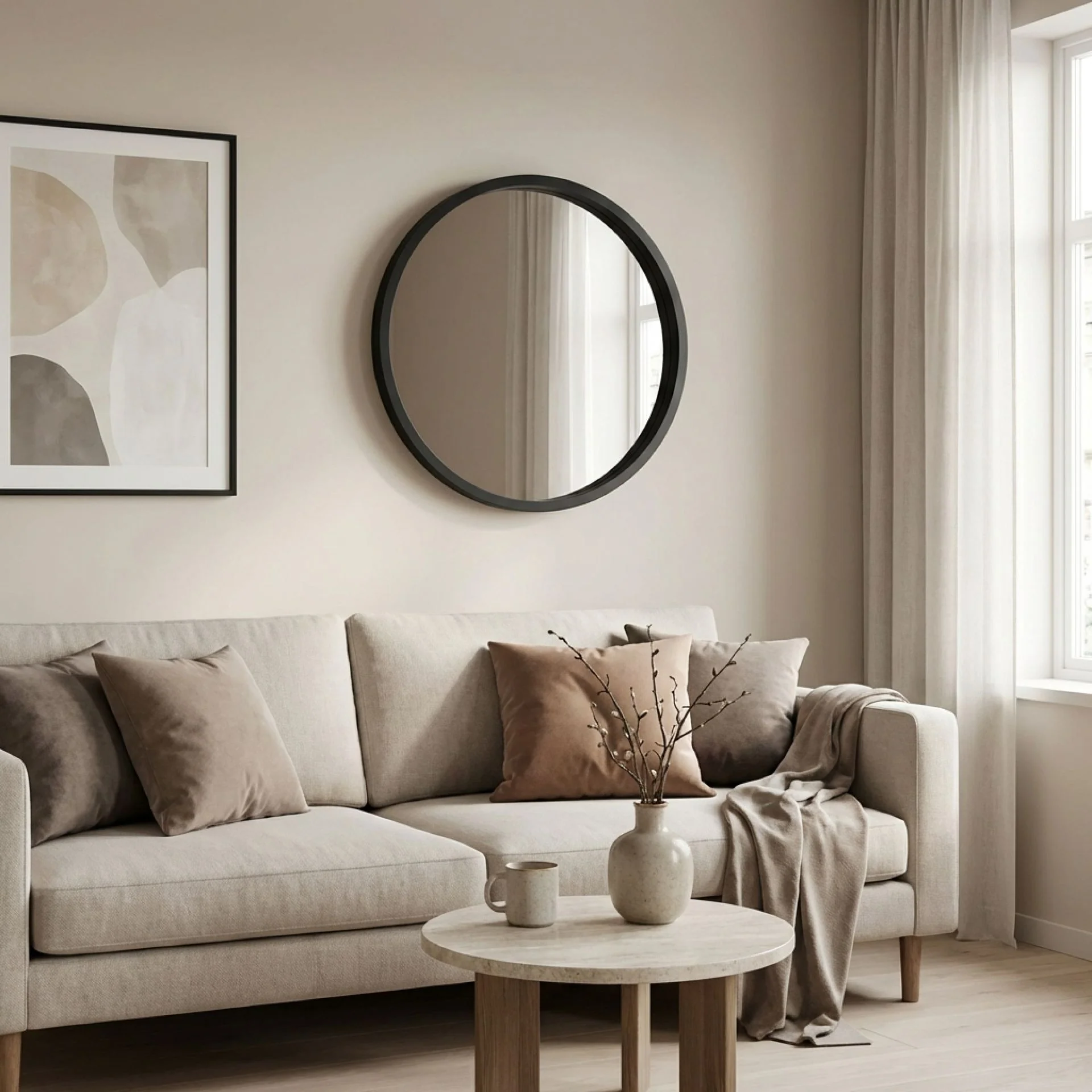 Echo Round Wooden Framed Wall Mirror 60cm - Black - Image 5