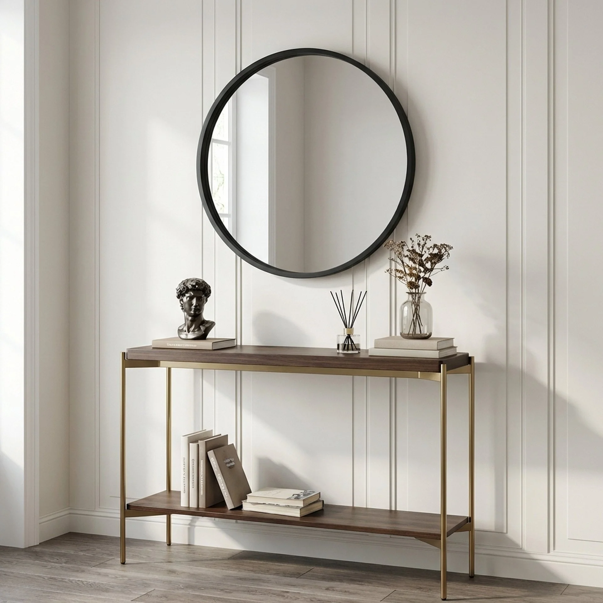 Echo Round Wooden Framed Wall Mirror 80cm - Black