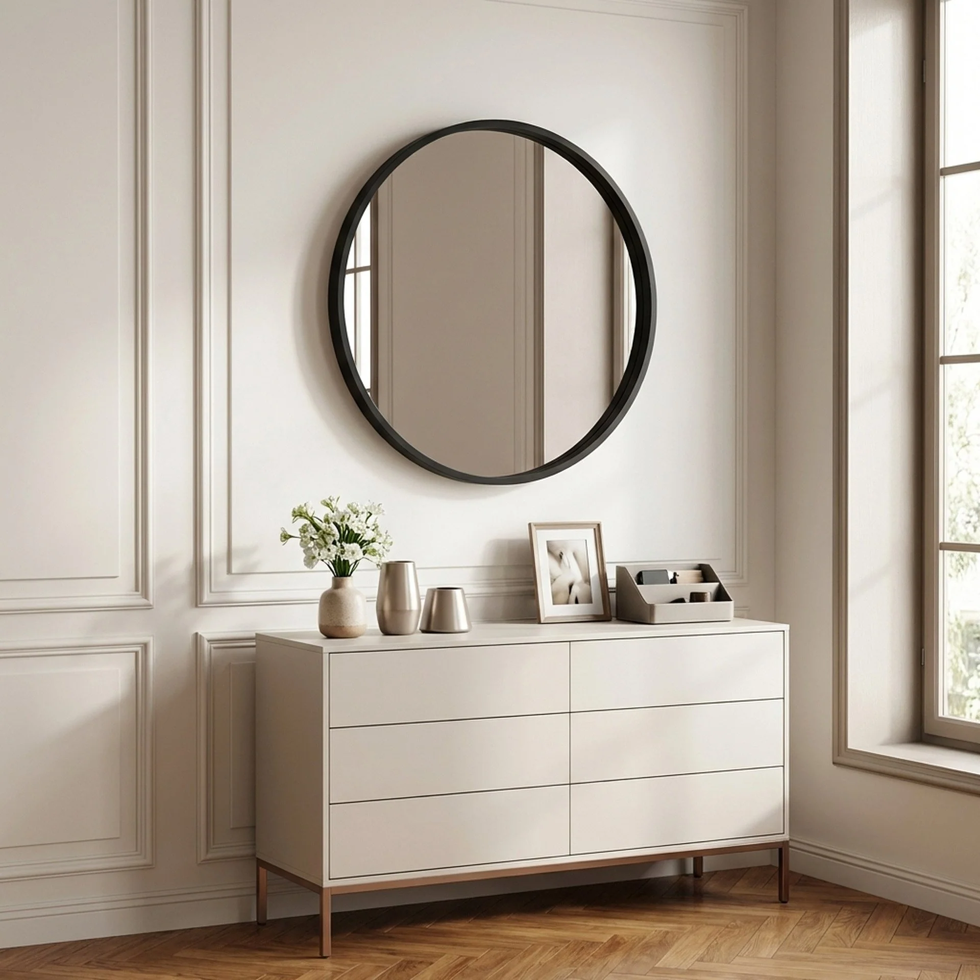 Echo Round Wooden Framed Wall Mirror 80cm - Black - Image 2