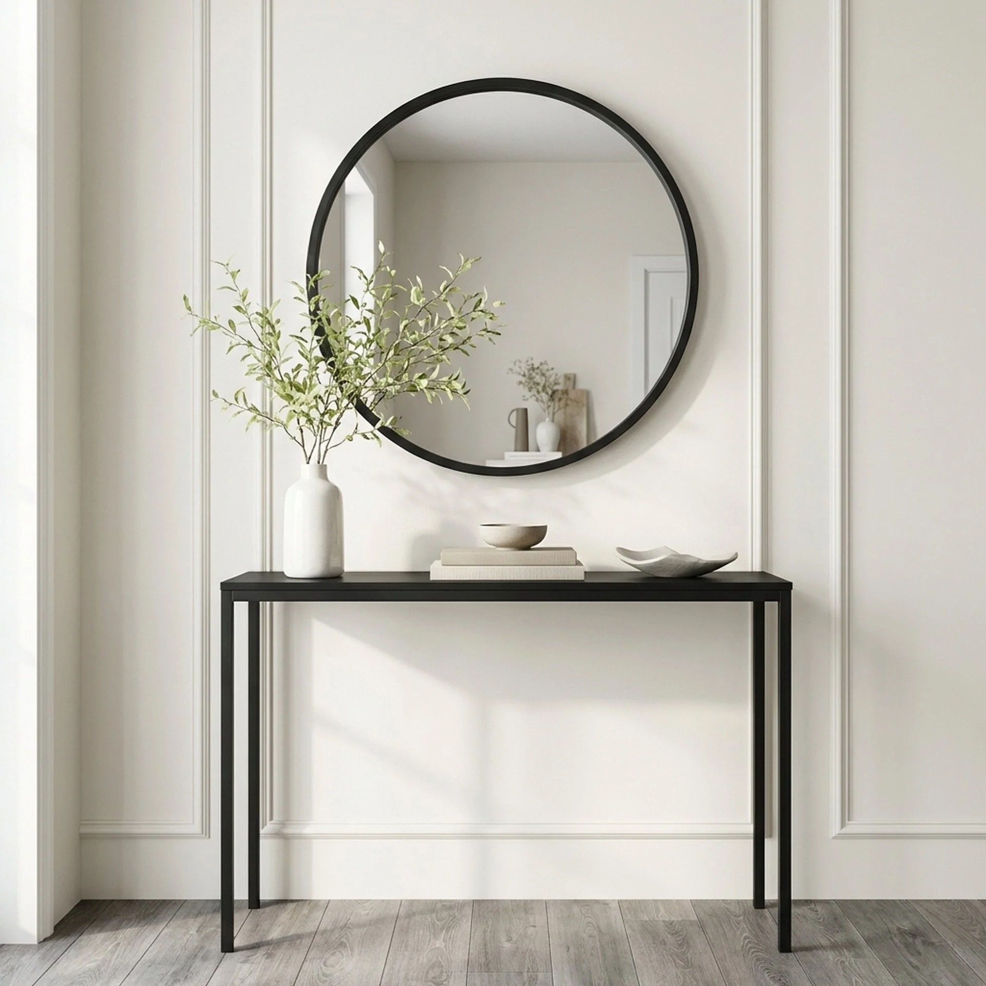 Echo Round Wooden Framed Wall Mirror 80cm - Black - Image 3